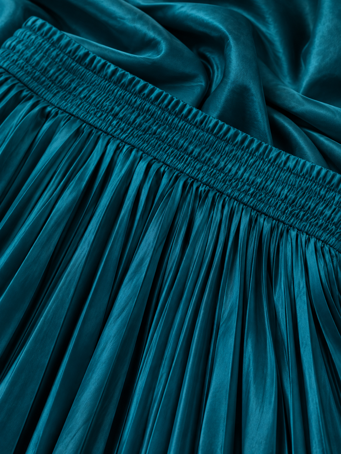 Peacock Blue Satin Silk Small Pleated Skirt