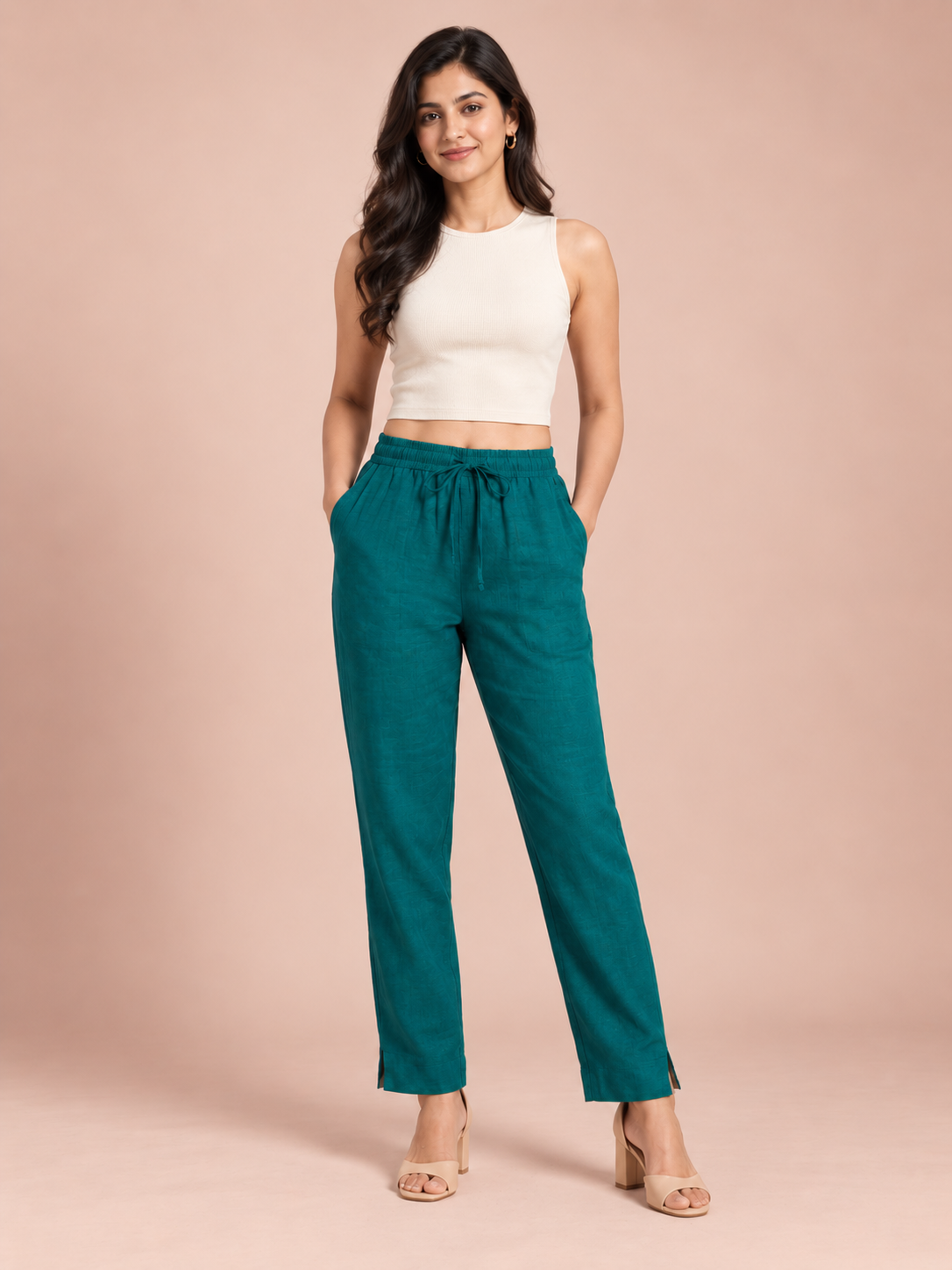 Peacock Green Linen Pant