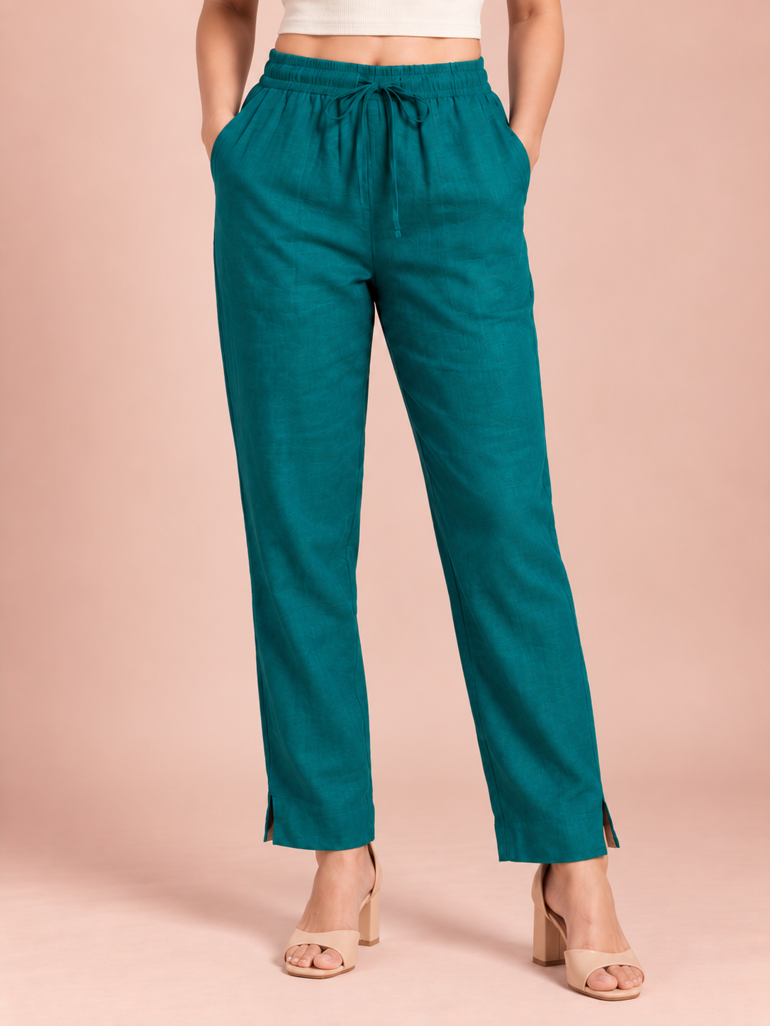 Peacock Green Linen Pant