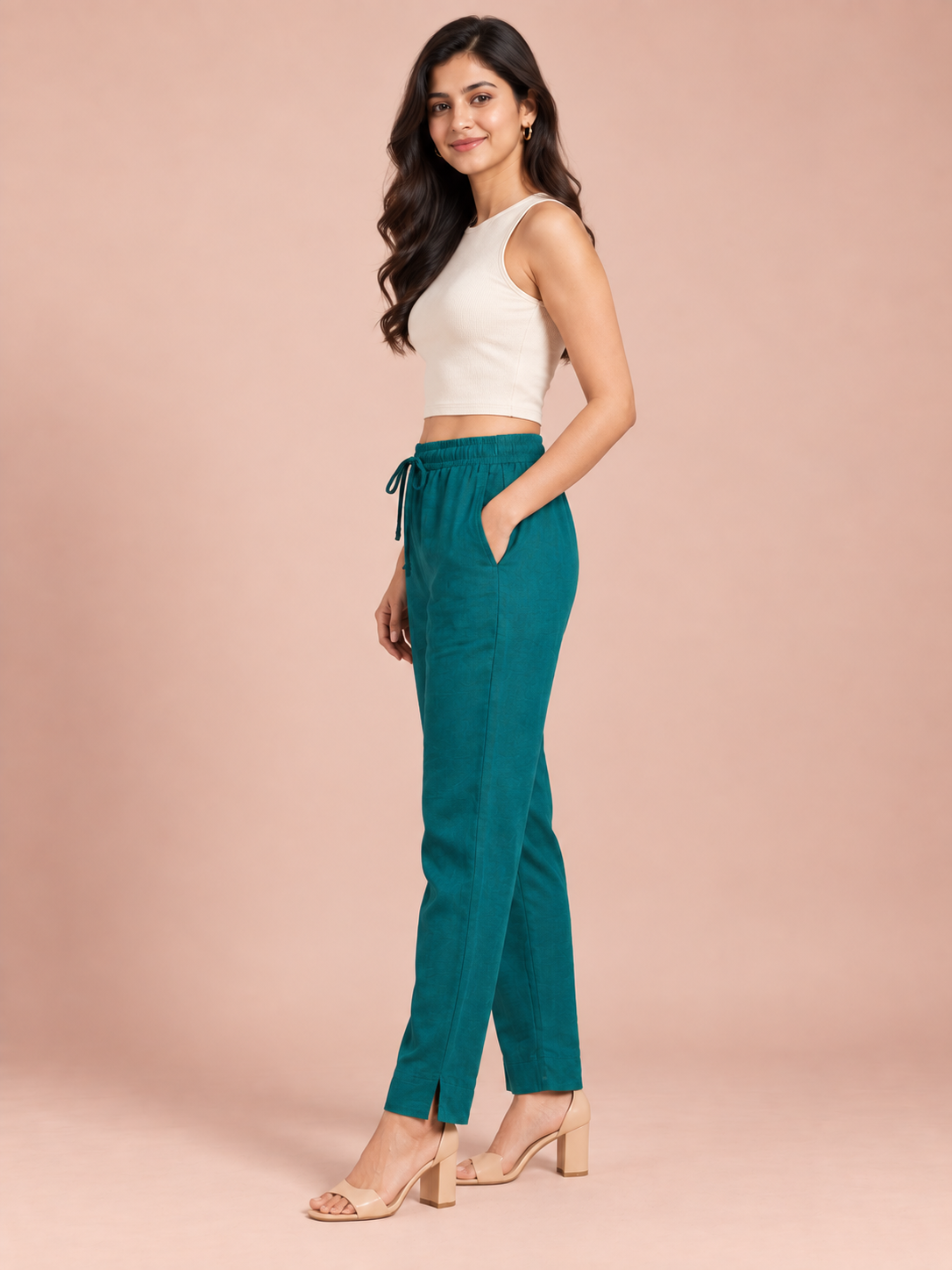 Peacock Green Linen Pant