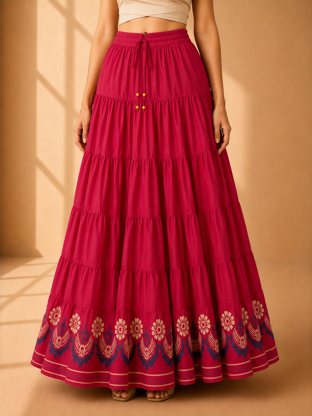 Pink Block Print 20Mtr Cotton Skirt