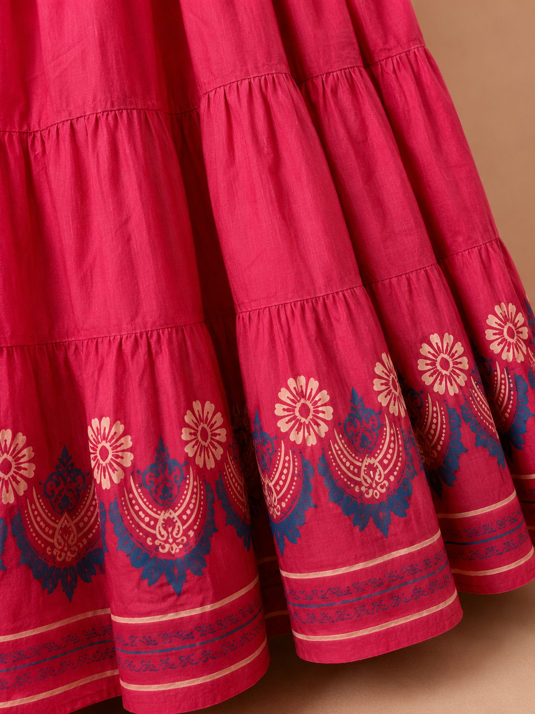 Pink Block Print 20Mtr Cotton Skirt