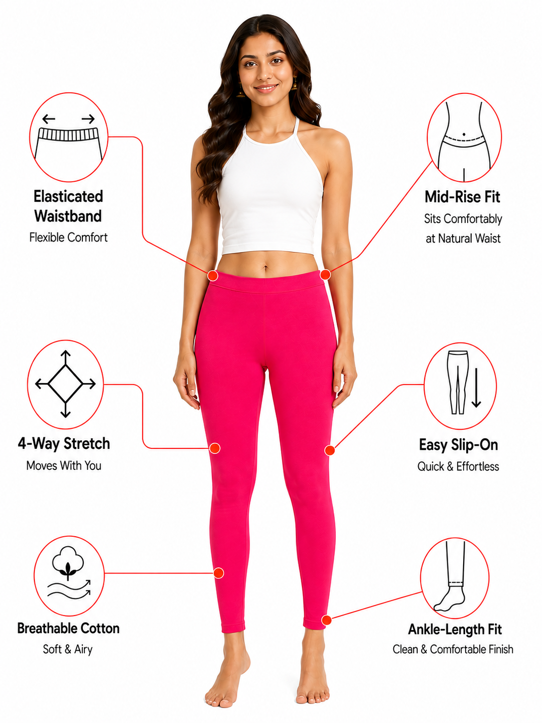 Pink Ankle Length Leggings