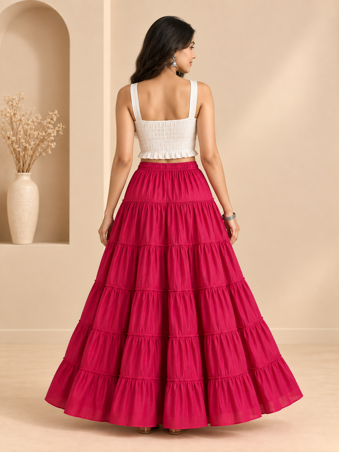 Pink Cotton Skirt with Gold Beads