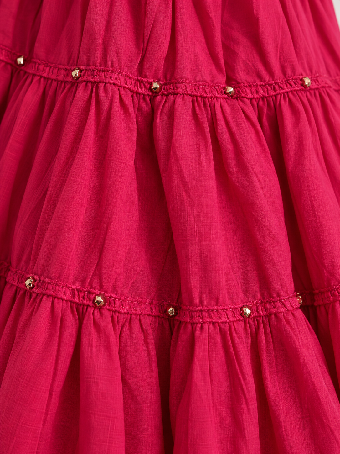 Pink Cotton Skirt with Gold Beads