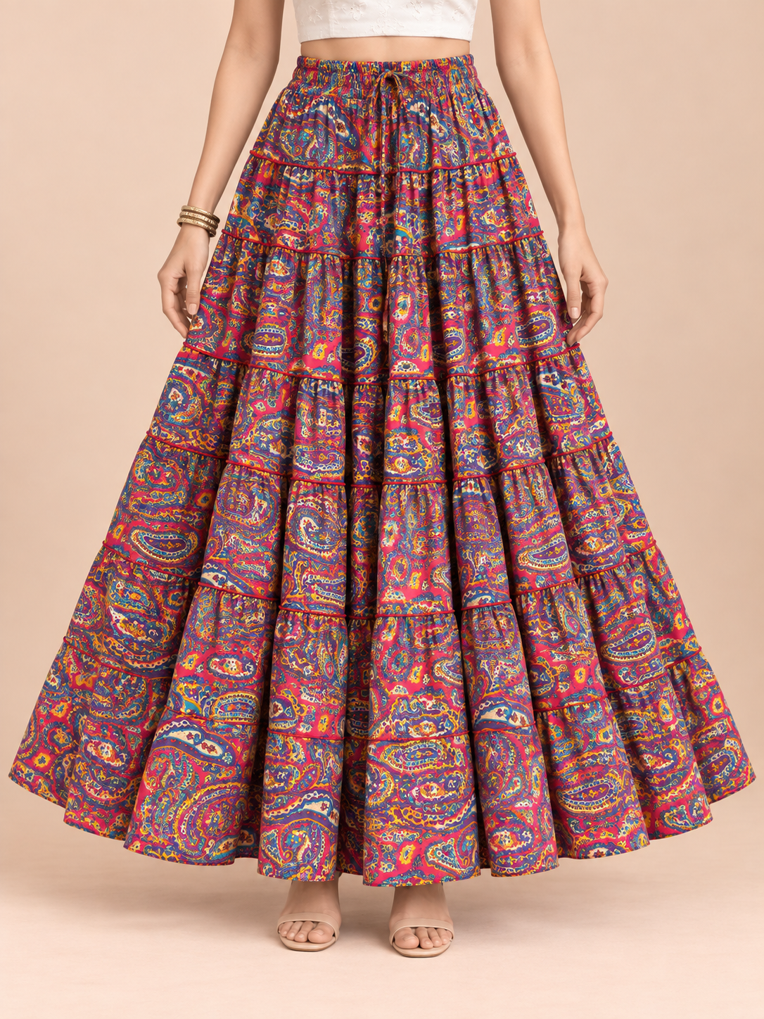 Pink Kalamkari Print Cotton Skirt