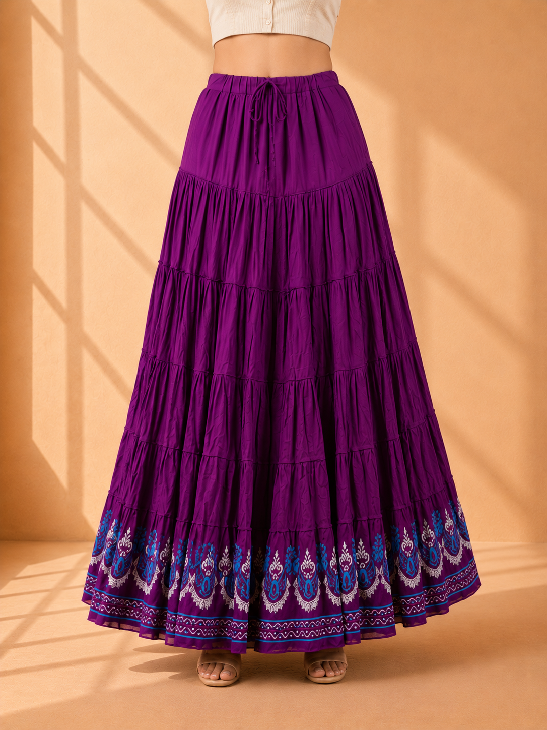 Purple Block Print 20Mtr Cotton Skirt