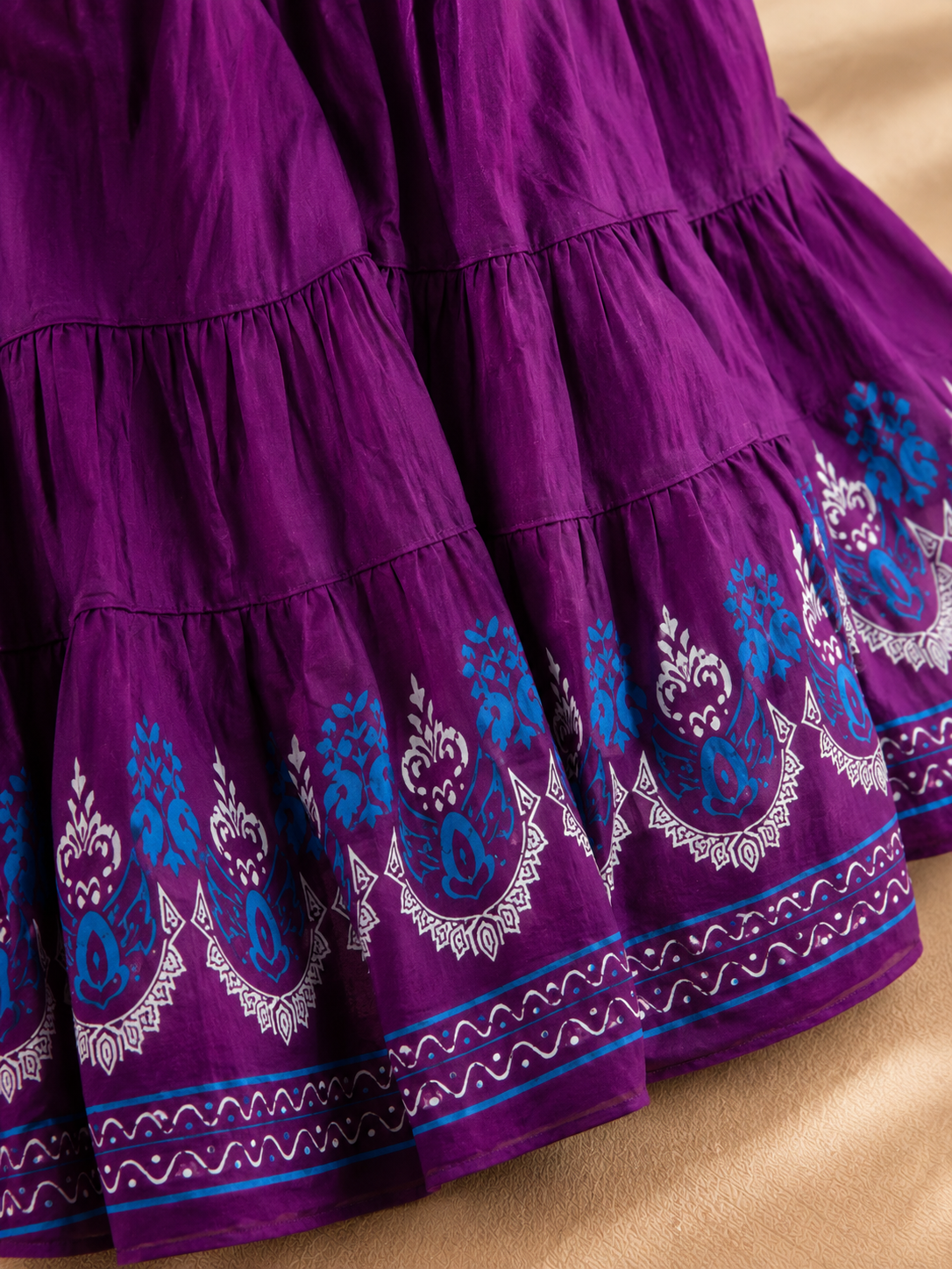 Purple Block Print 20Mtr Cotton Skirt