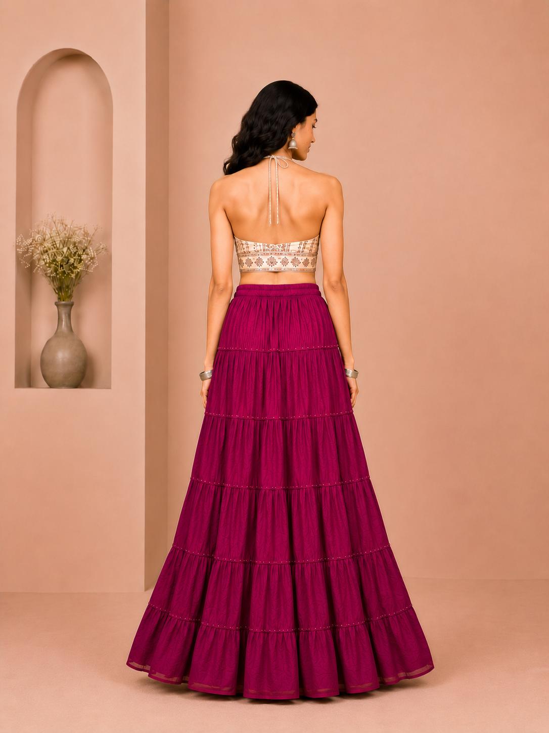 Purple Cotton Gold Beads Skirt