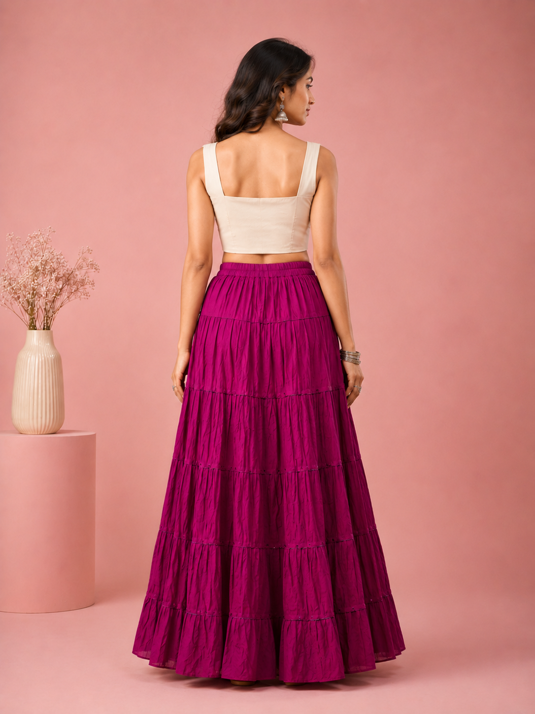 Purple Cotton Solid Silver Sequin 10mtr Skirt