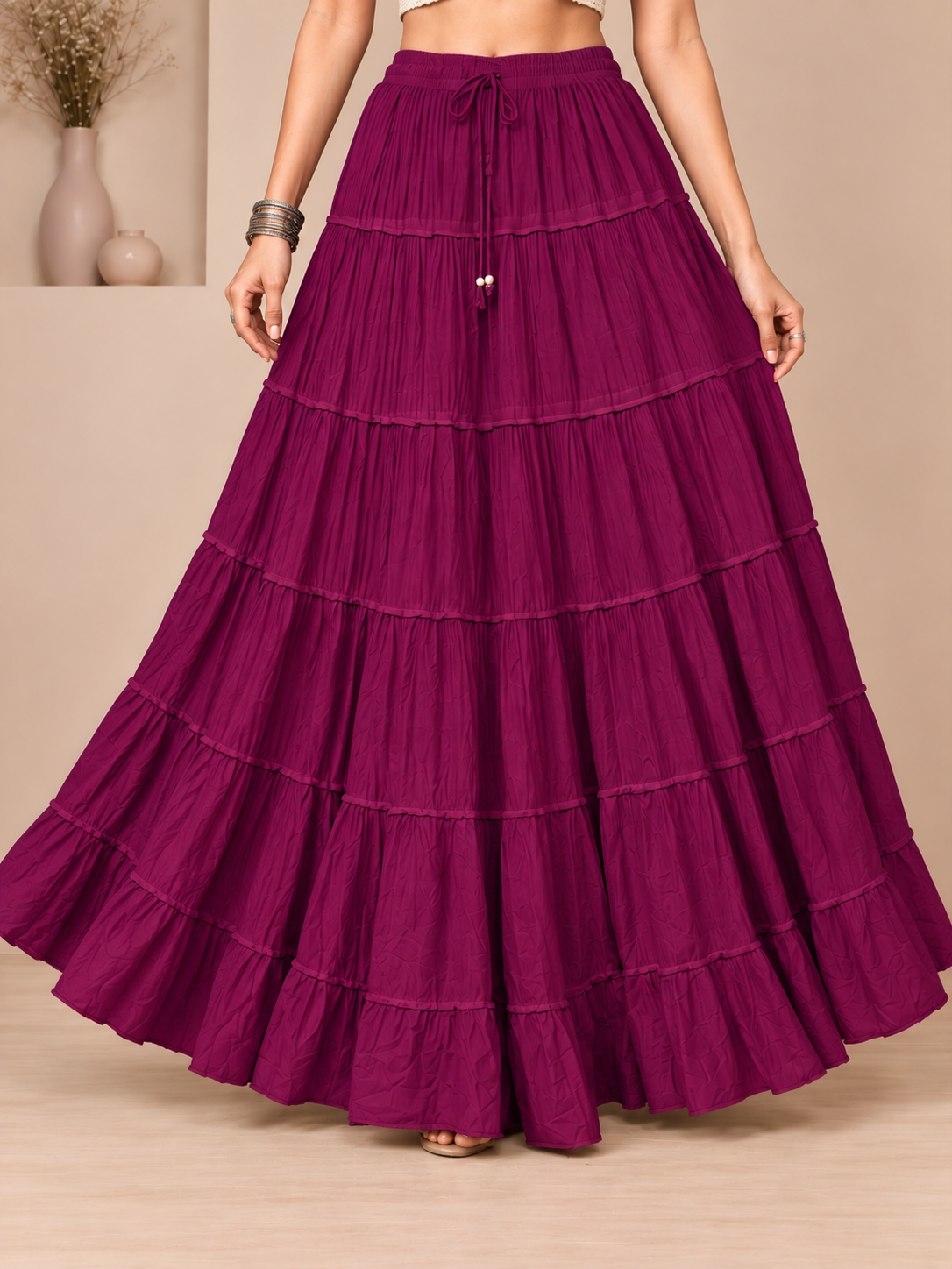 Purple Cotton Solid Flared Skirt
