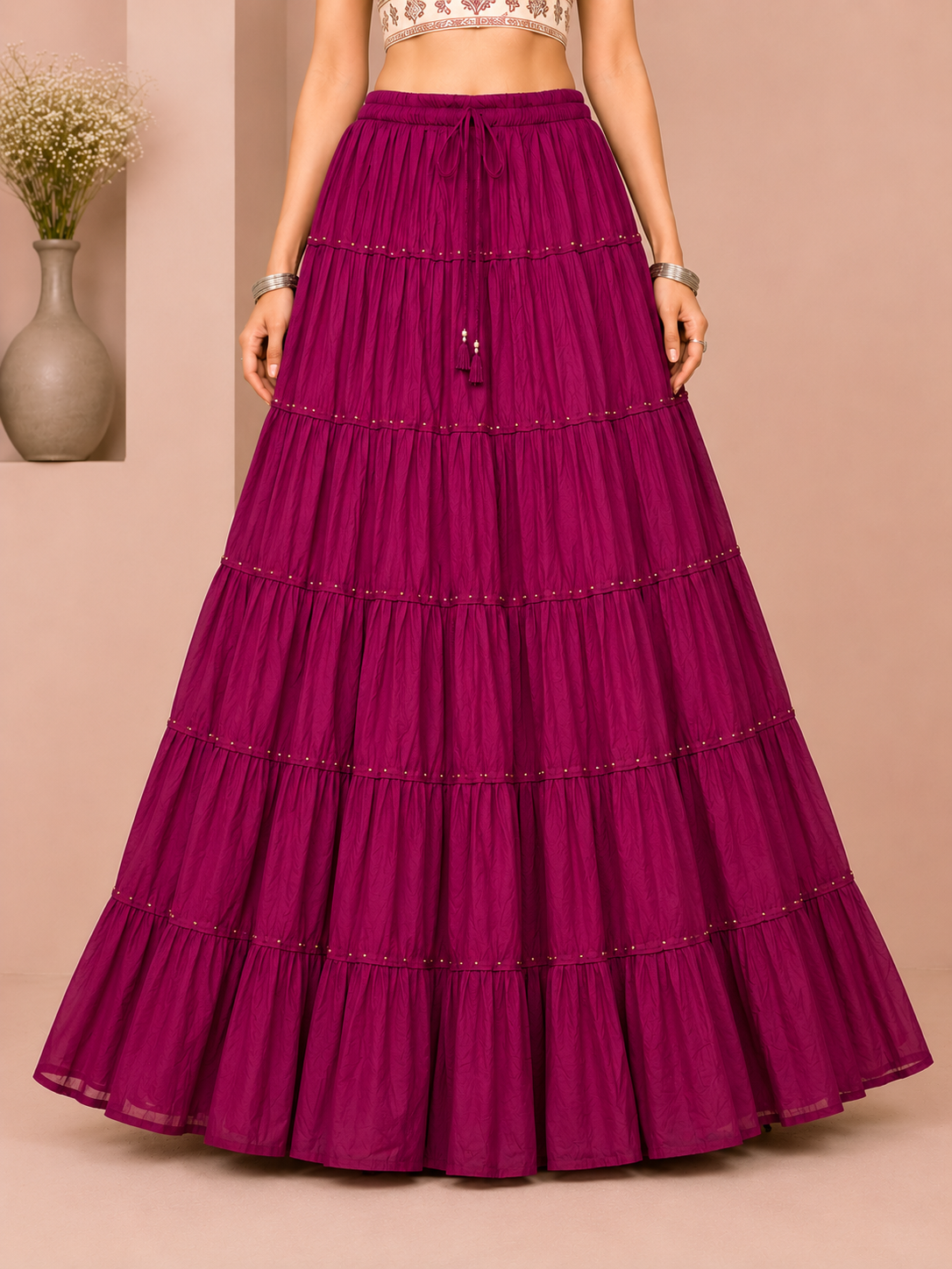 Purple Cotton Gold Beads Skirt