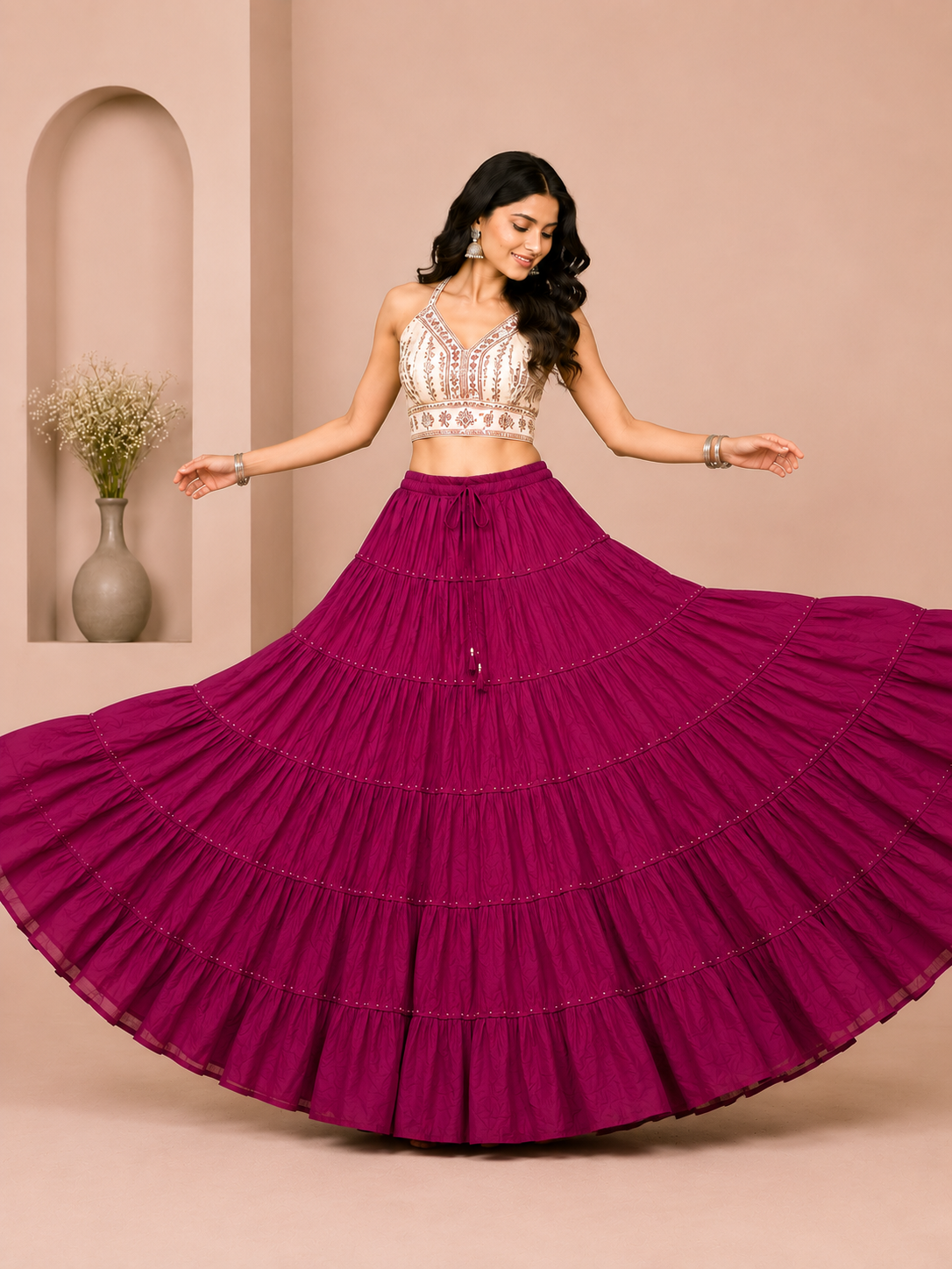 Purple Cotton Gold Beads Skirt
