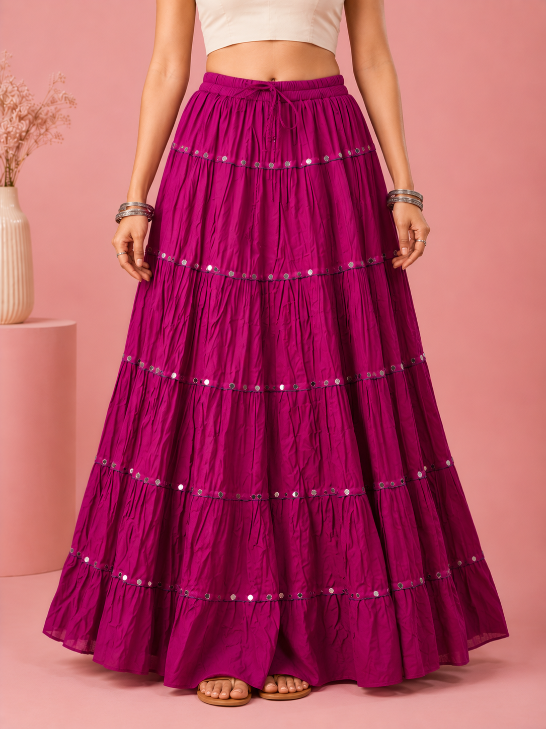 Purple Cotton Solid Silver Sequin 10mtr-1033 Skirt