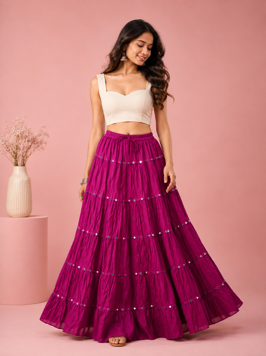 Purple Cotton Solid Silver Sequin 10mtr-1033 Skirt
