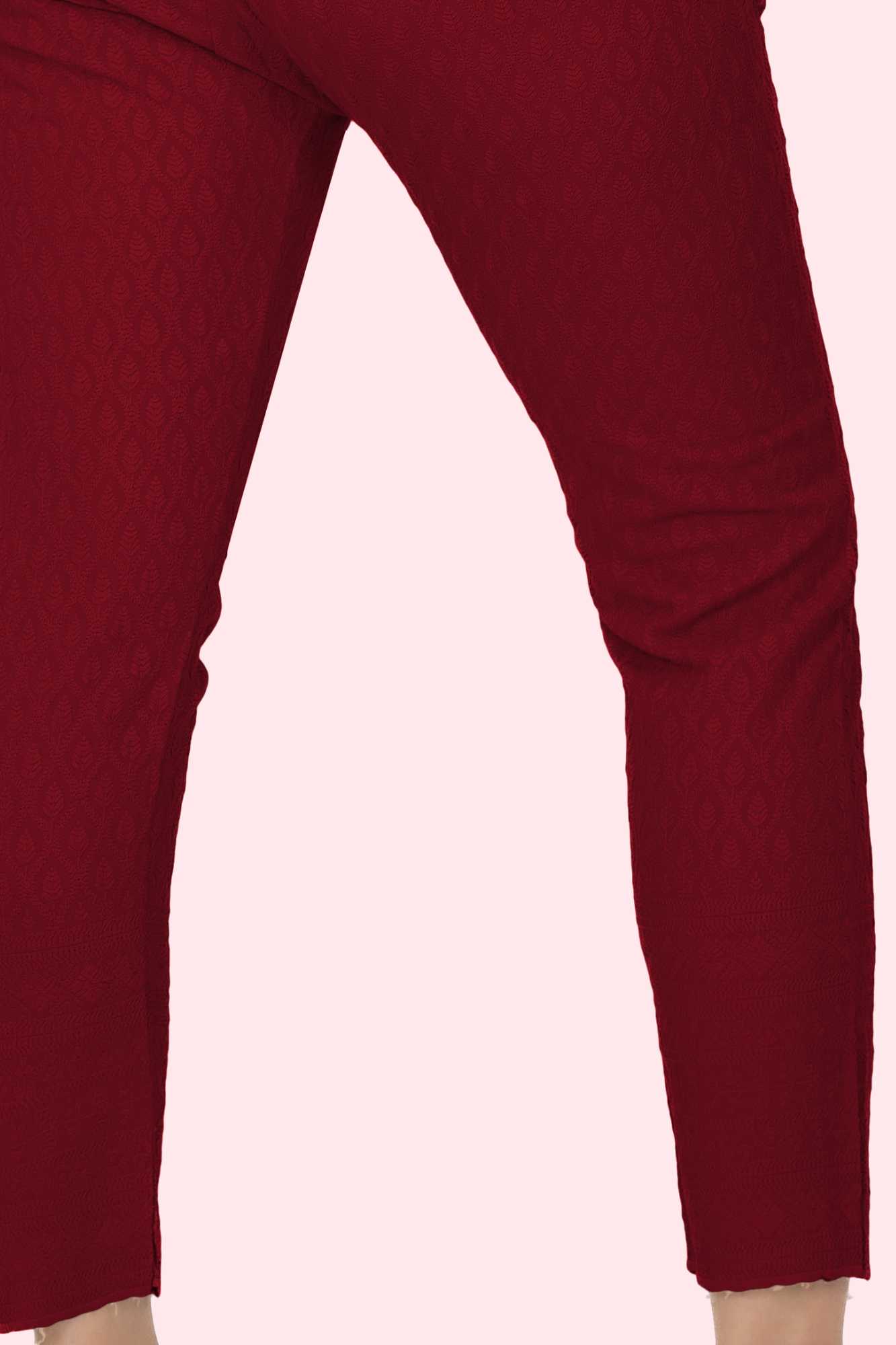 Red Rayon Chikan Pant