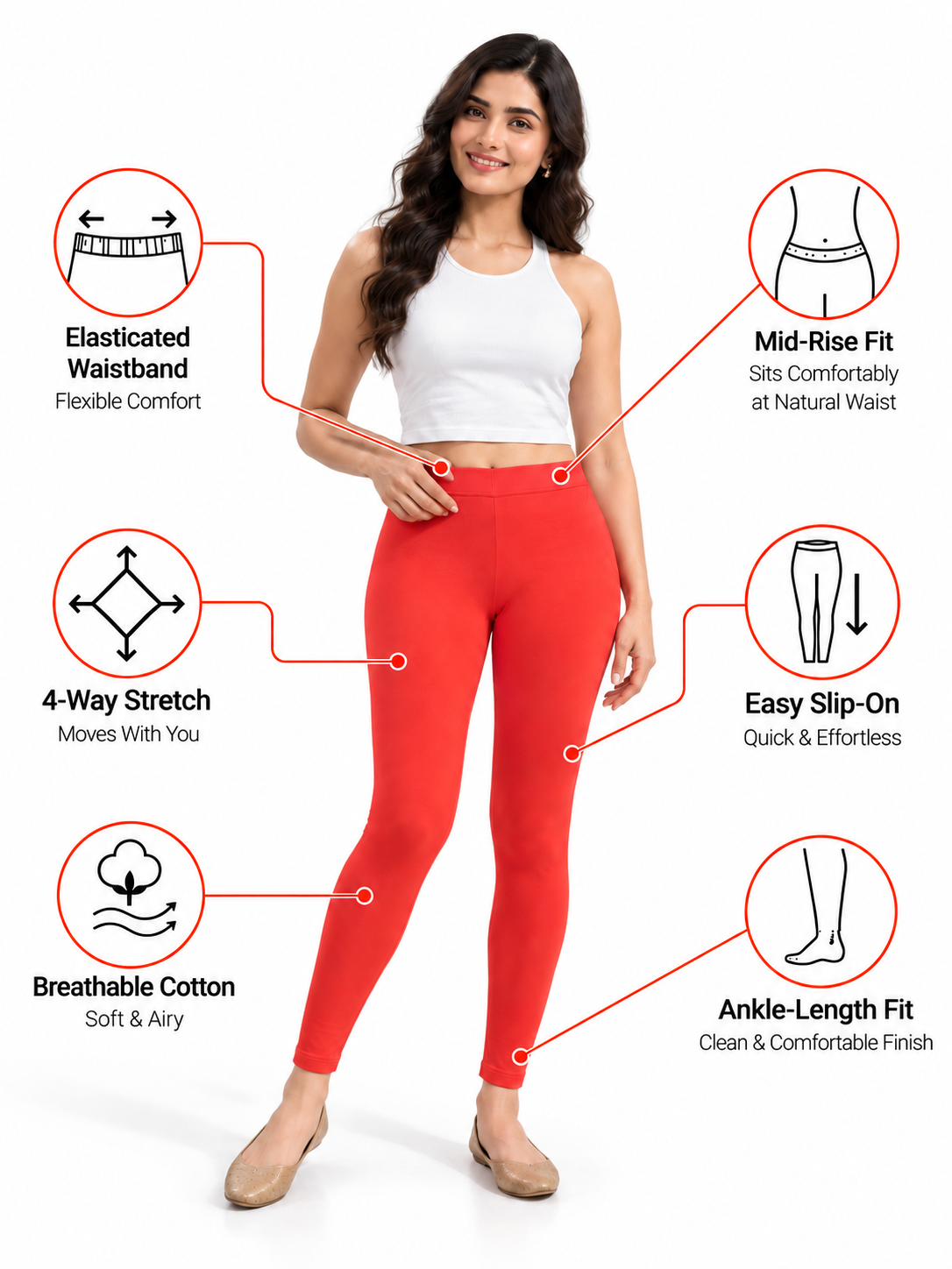 Red Ankle Length Leggings