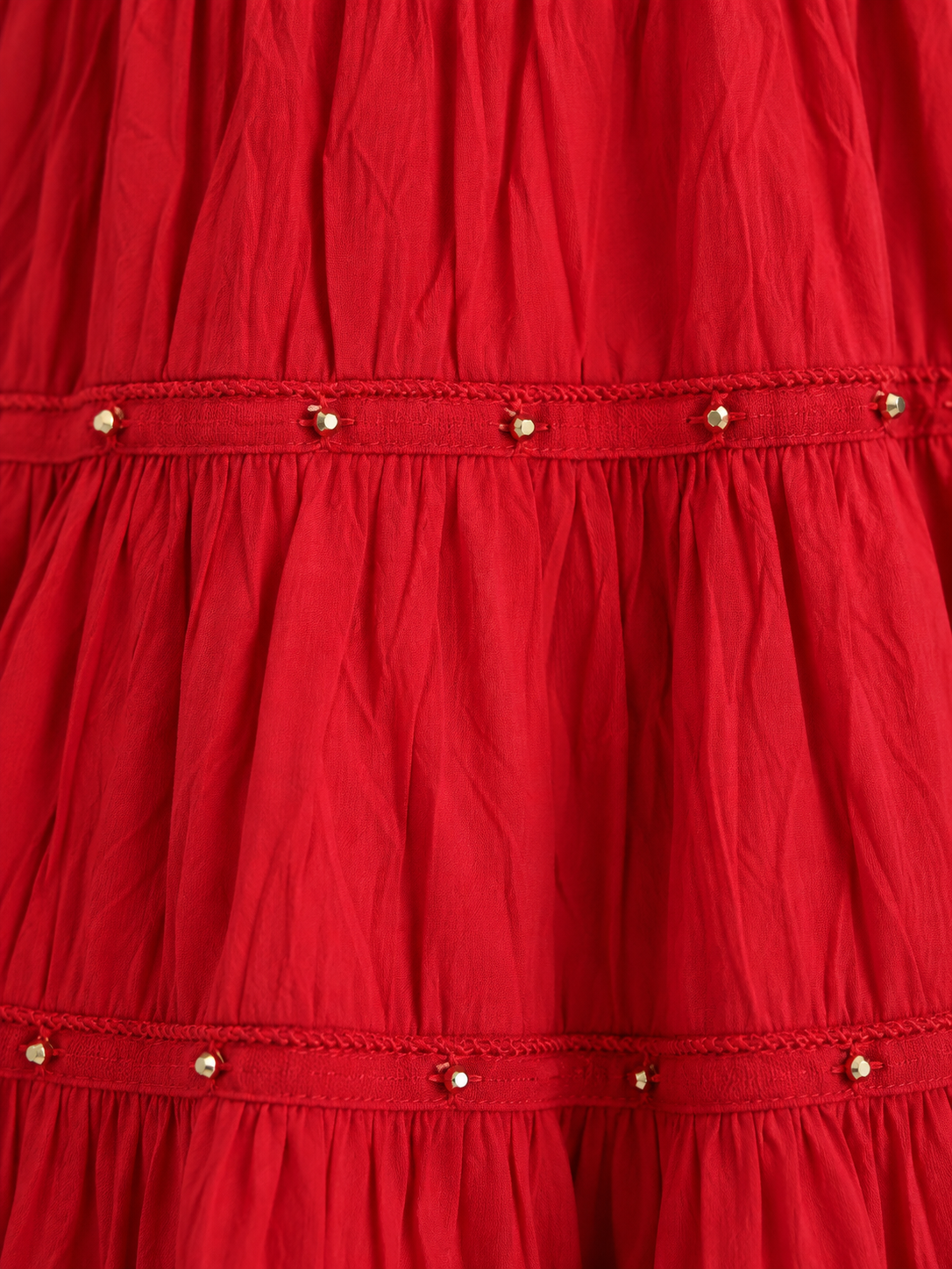 Red Cotton Skirt with Gold Beads