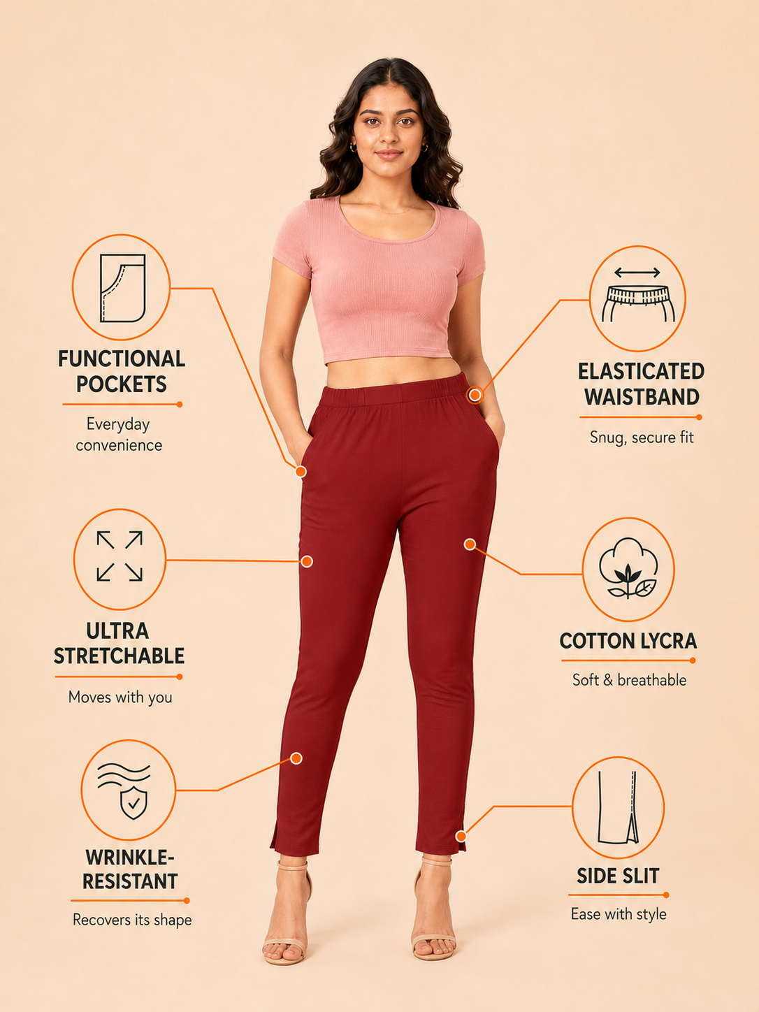 Red Lycra Stretch Pant