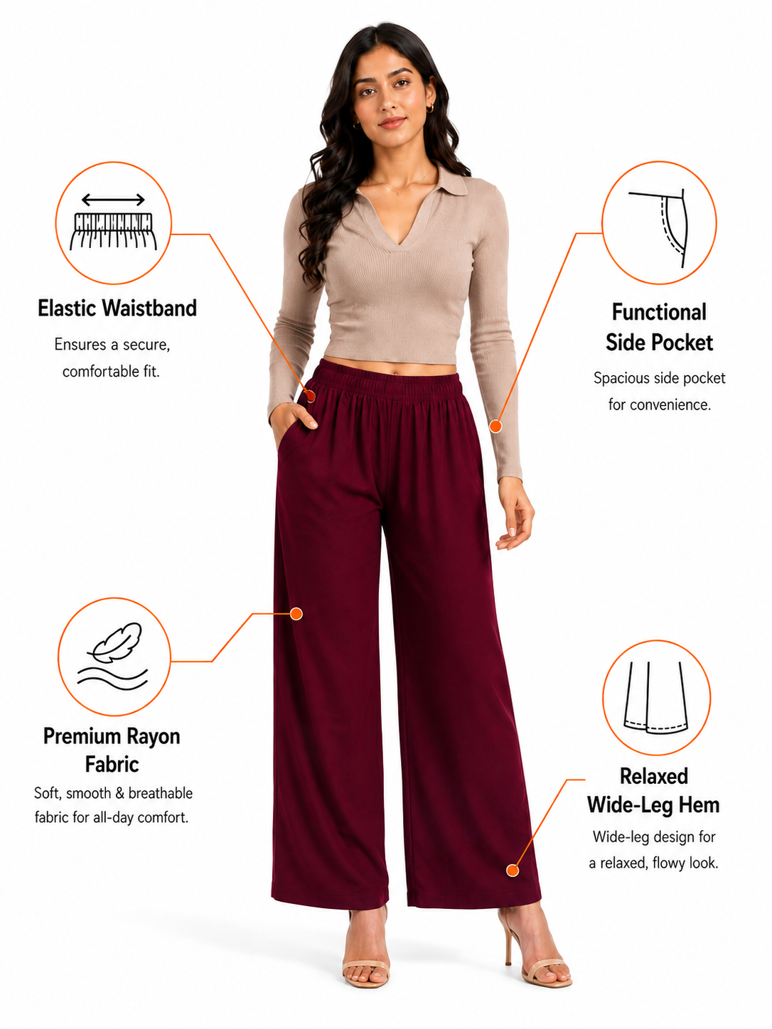 Red Pocket Premium Rayon Palazzo