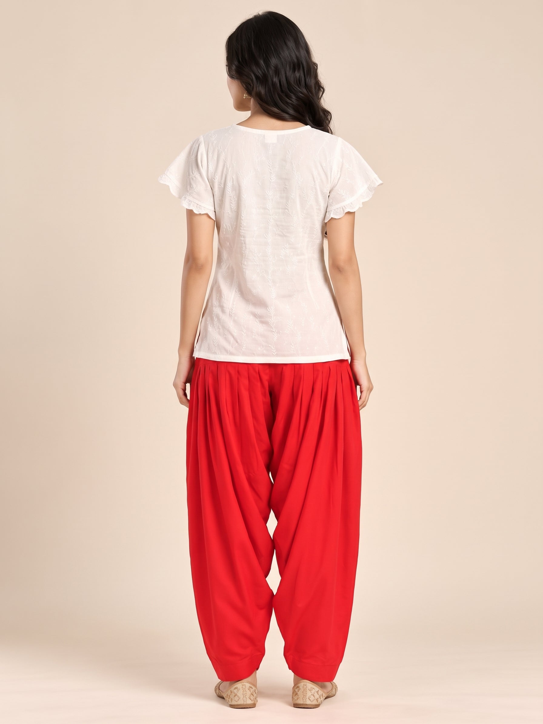 Red Rayon Full Patiala Salwar