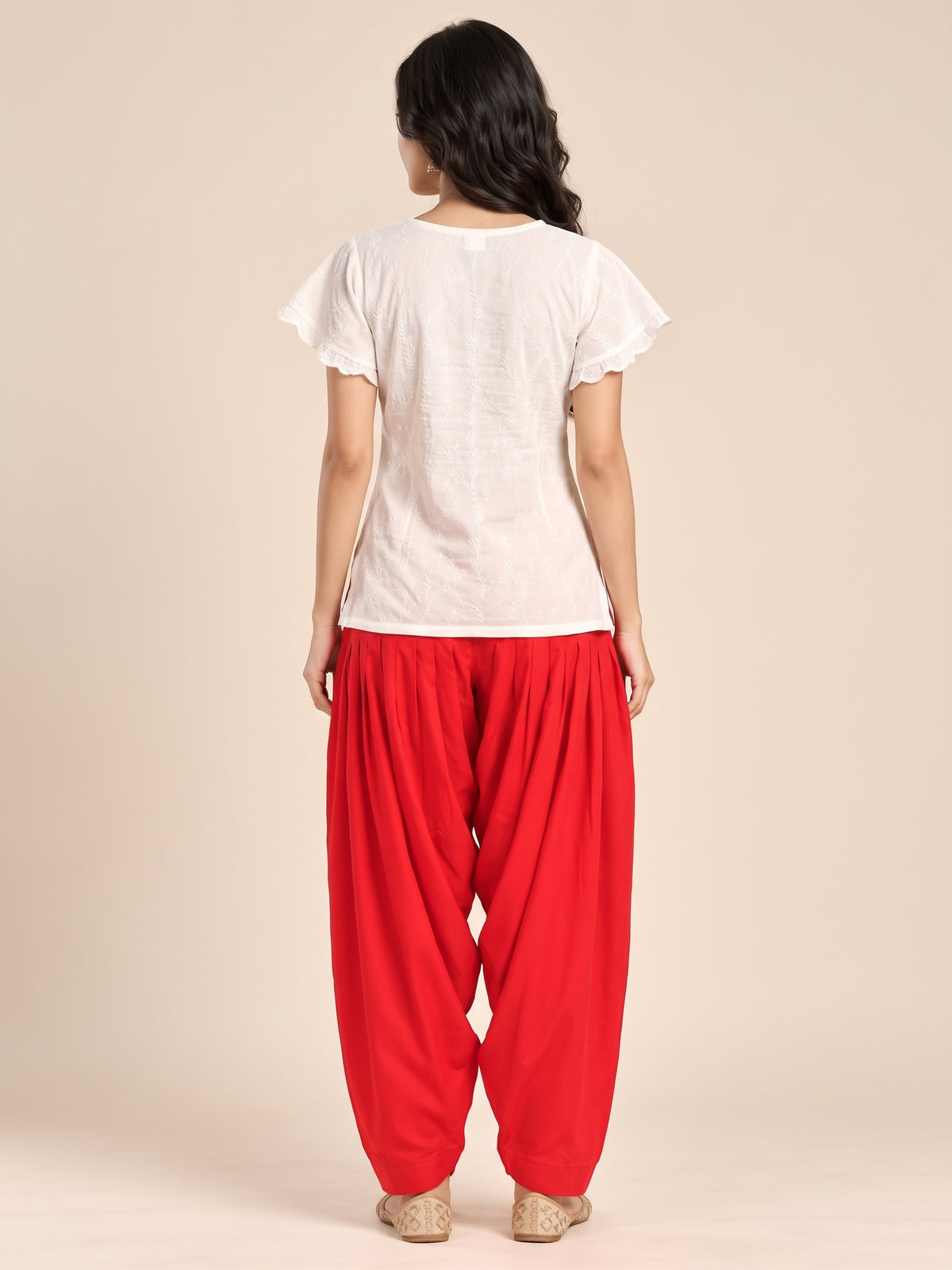Red Rayon Full Patiala Salwar