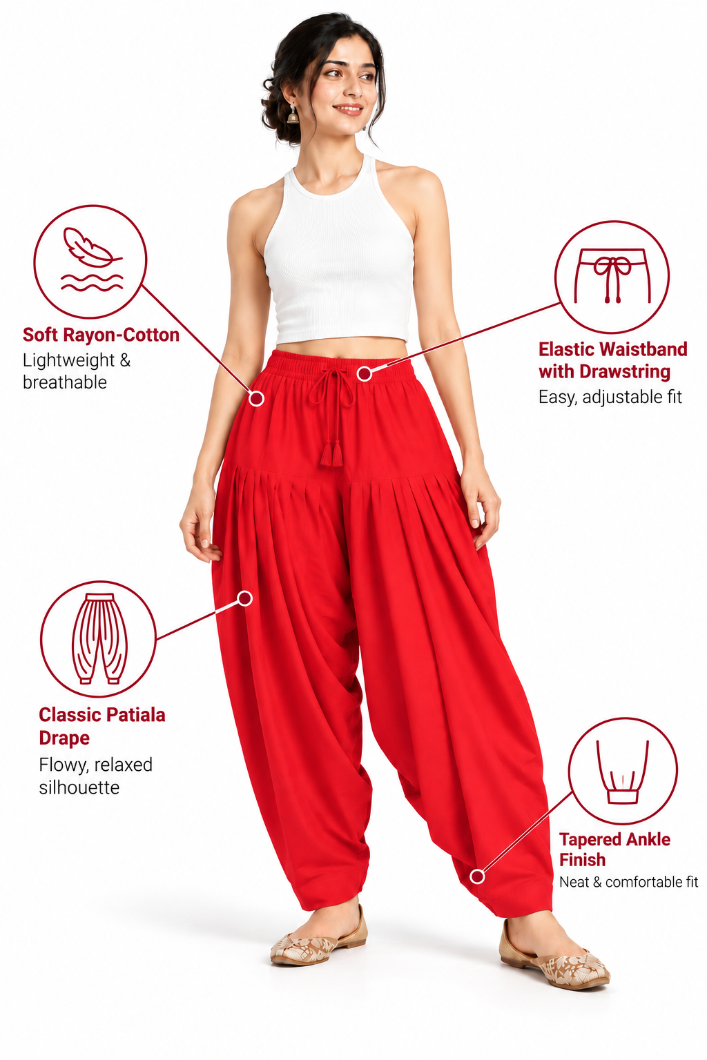 Red Rayon Full Patiala Salwar