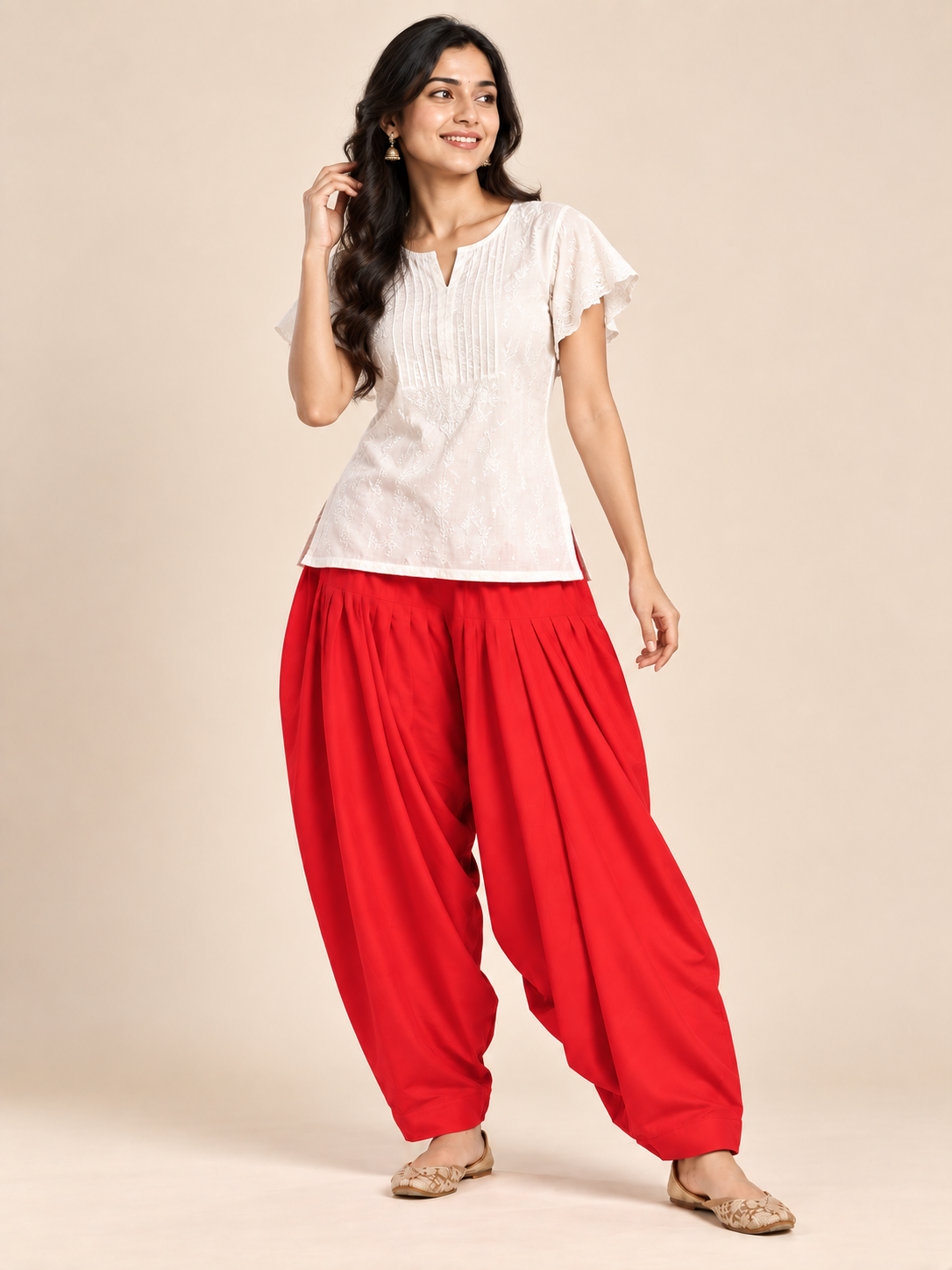 Red Rayon Full Patiala Salwar