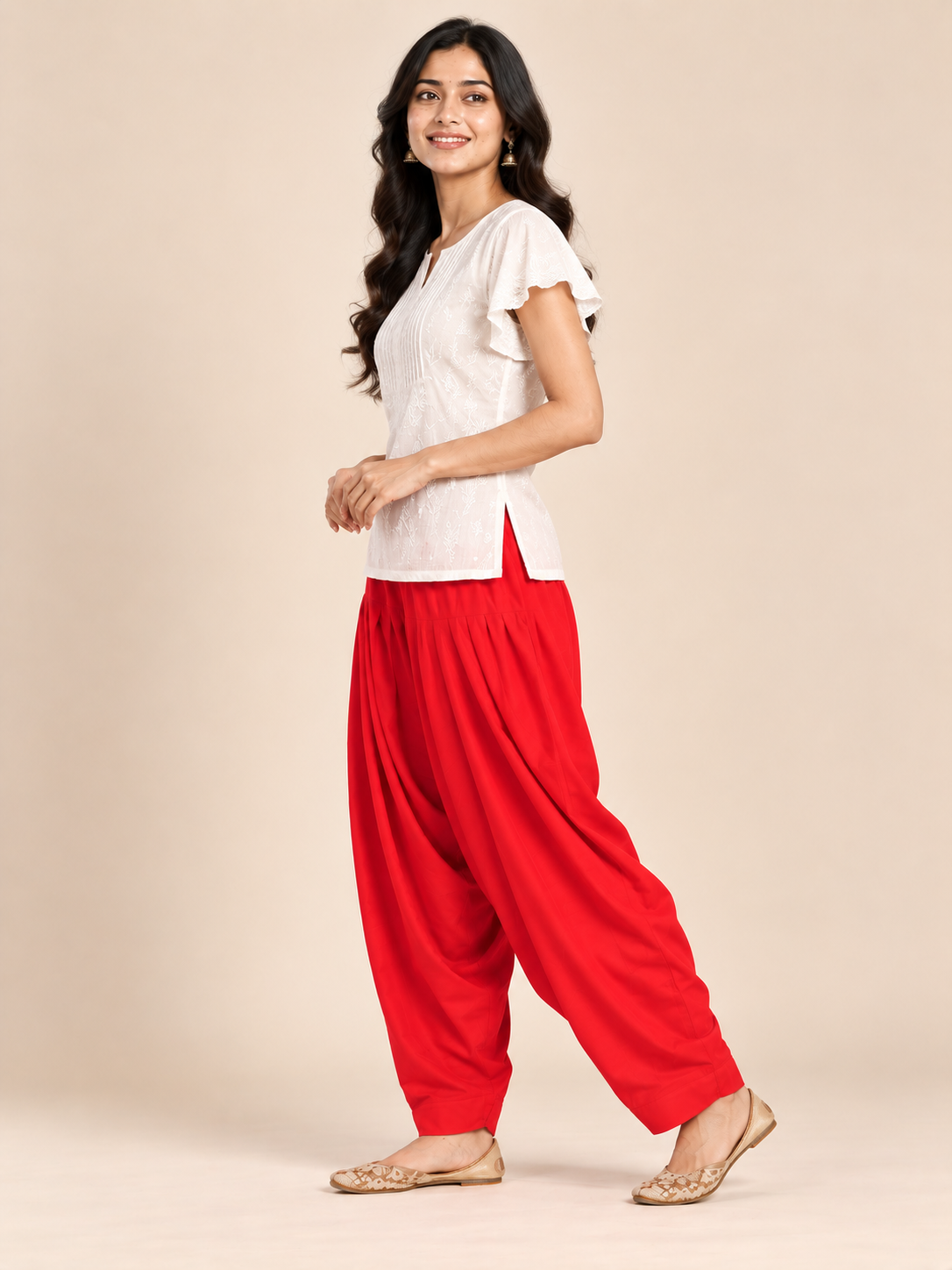 Red Rayon Full Patiala Salwar