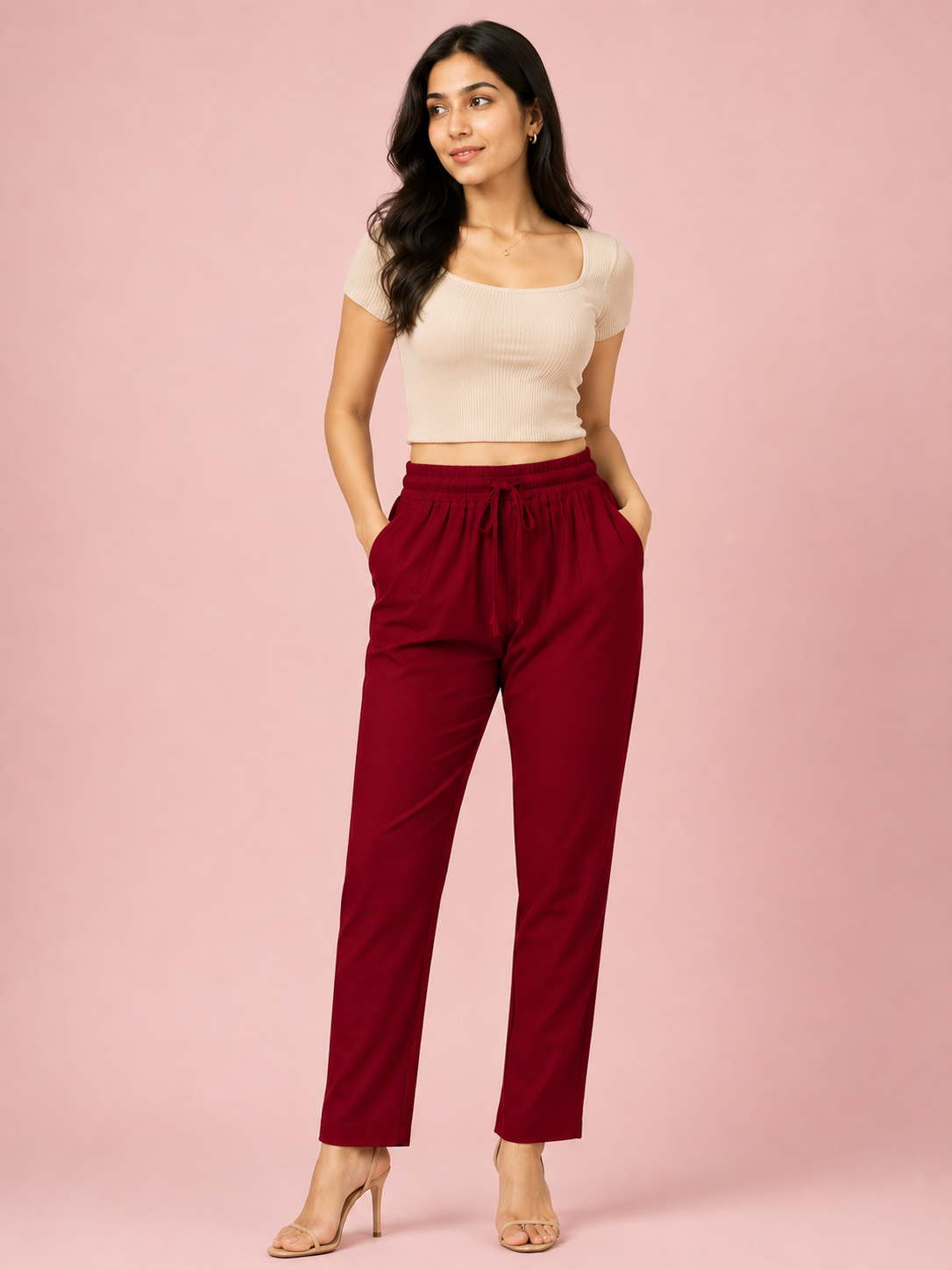 Red Premium Rayon Narrow Fit Palazzo
