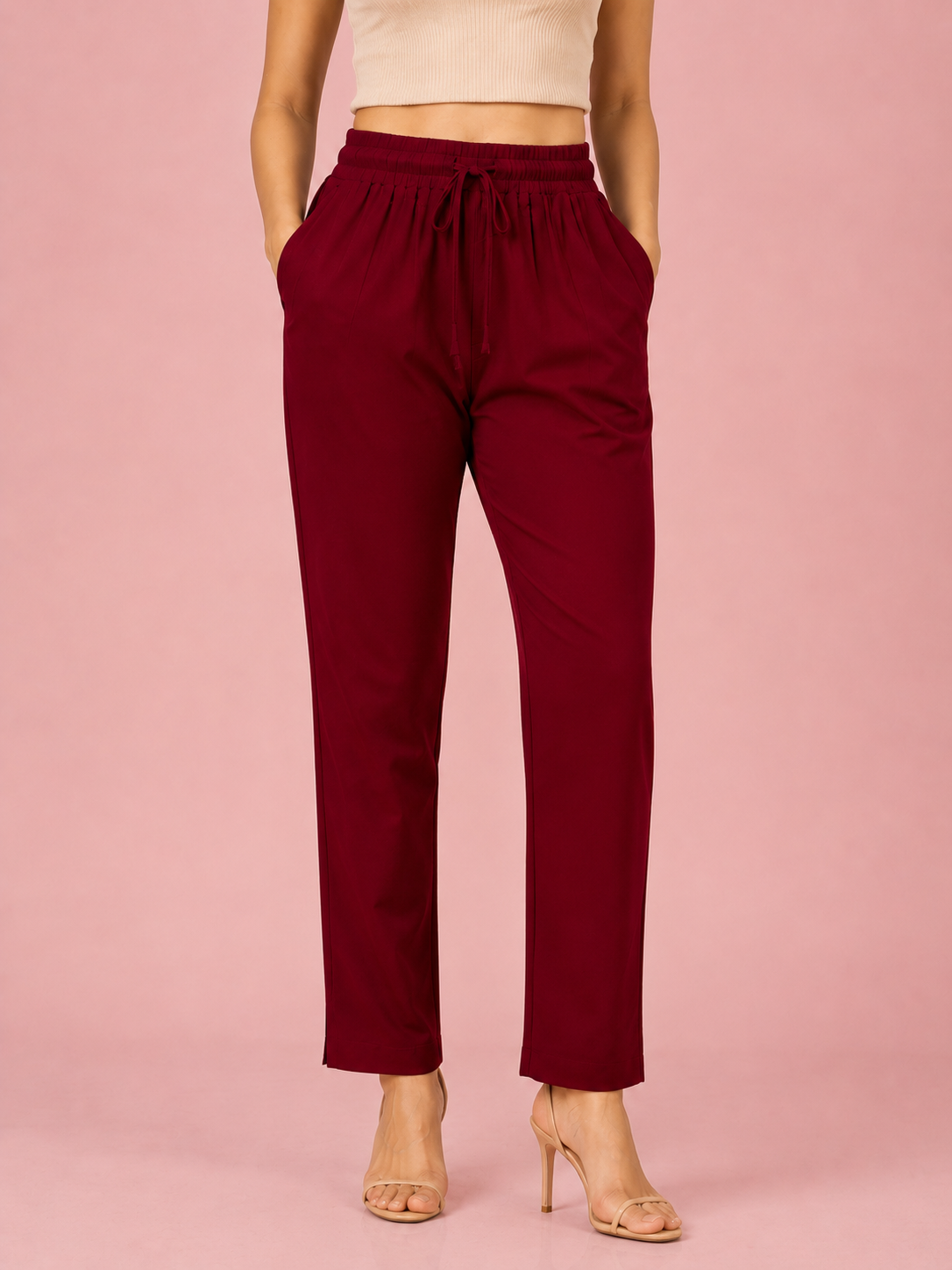 Red Premium Rayon Narrow Fit Palazzo