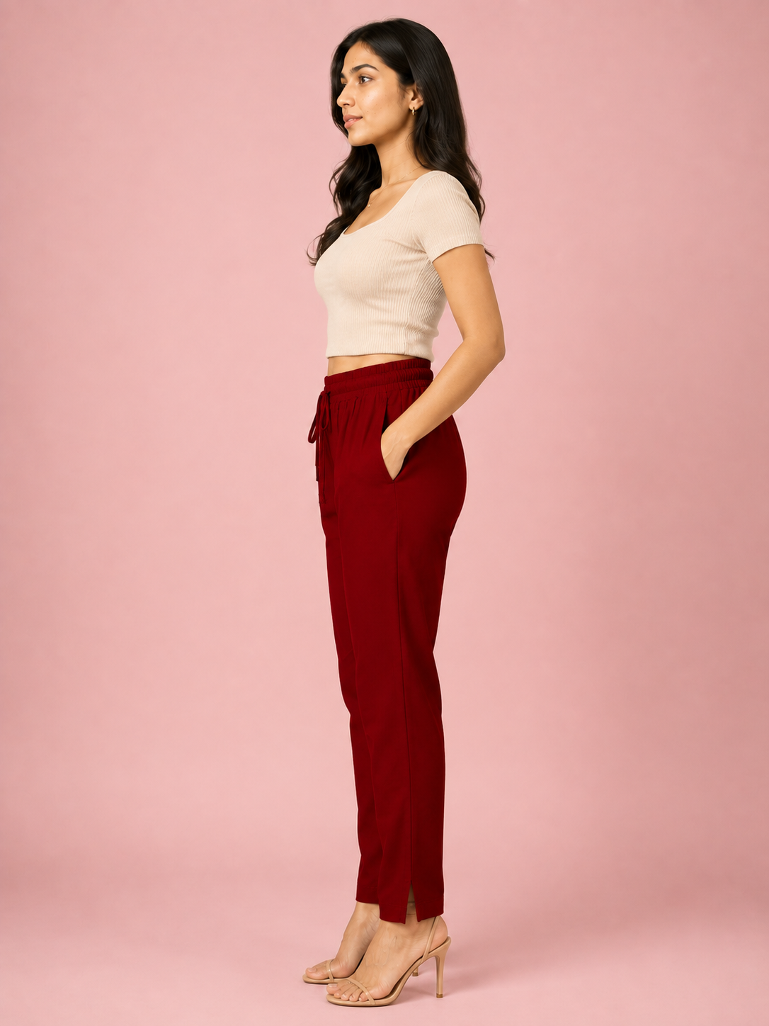 Red Premium Rayon Narrow Fit Palazzo
