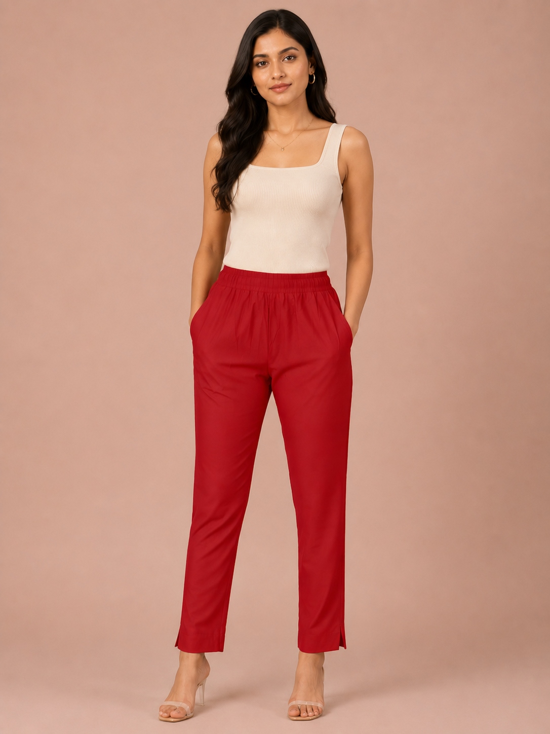 Red Rayon Silk Pants