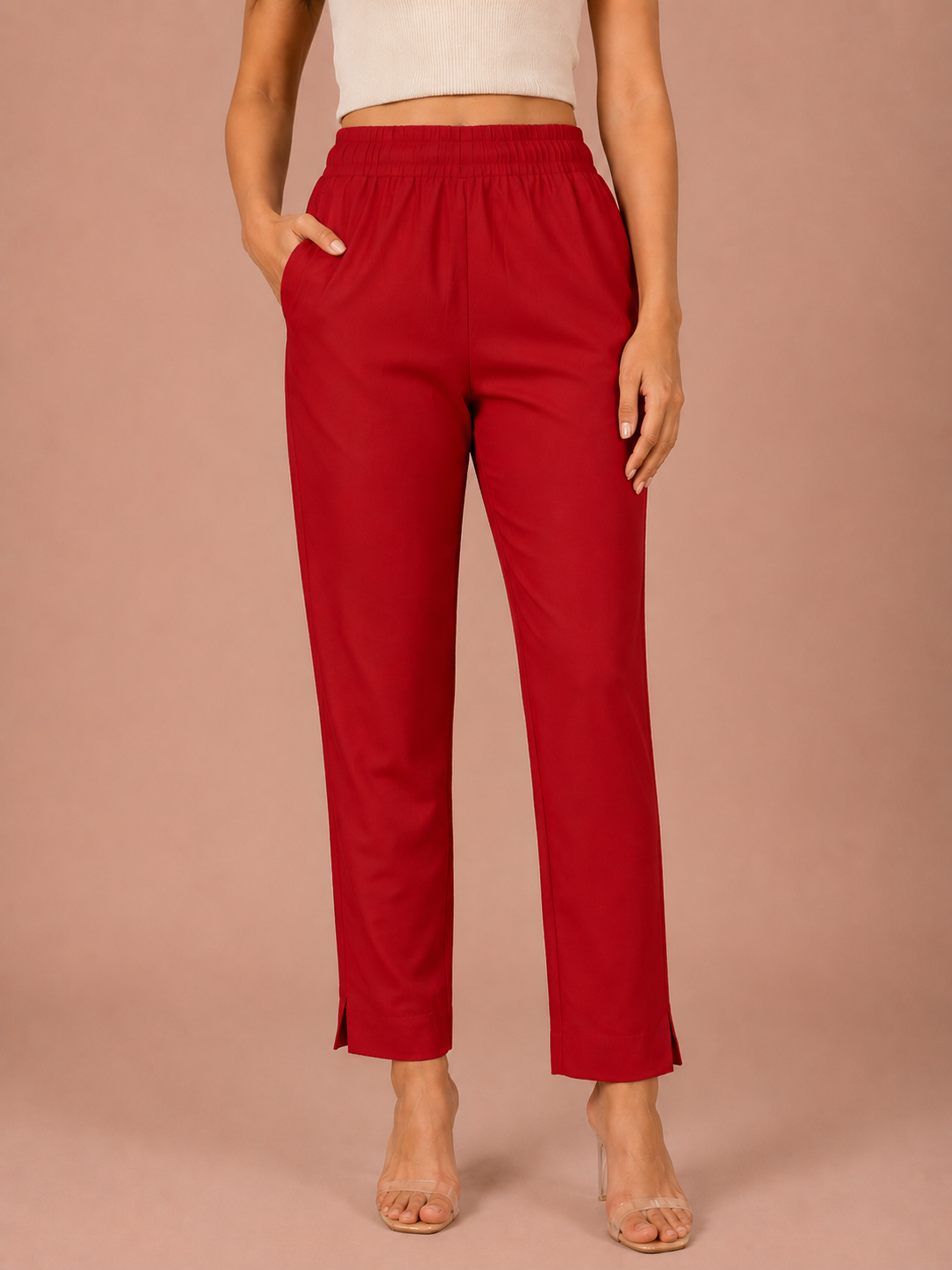 Red Rayon Silk Pants