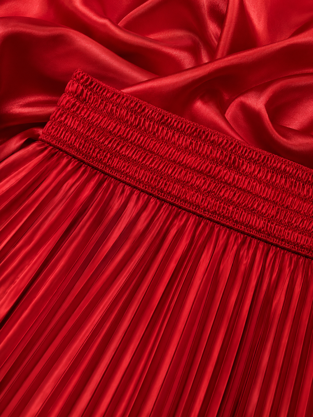 Red Satin Silk Small Pleated Skirt