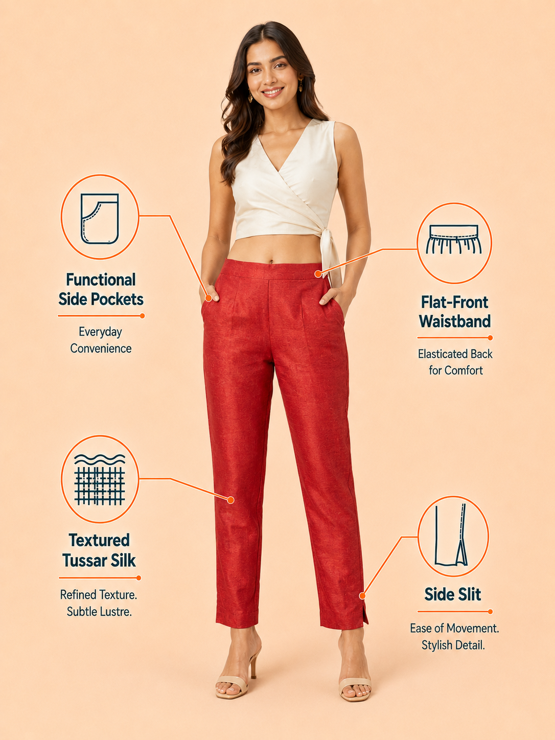 Red Tussar Silk Pant