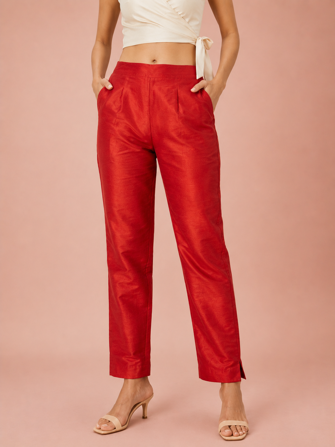Red Tussar Silk Pant