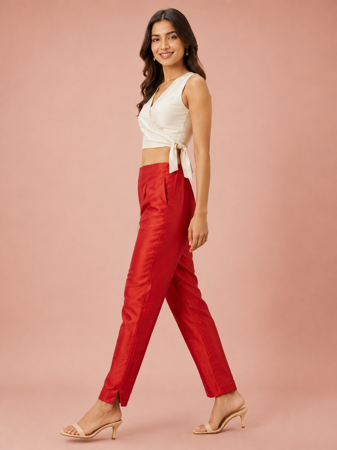 Red Tussar Silk Pant