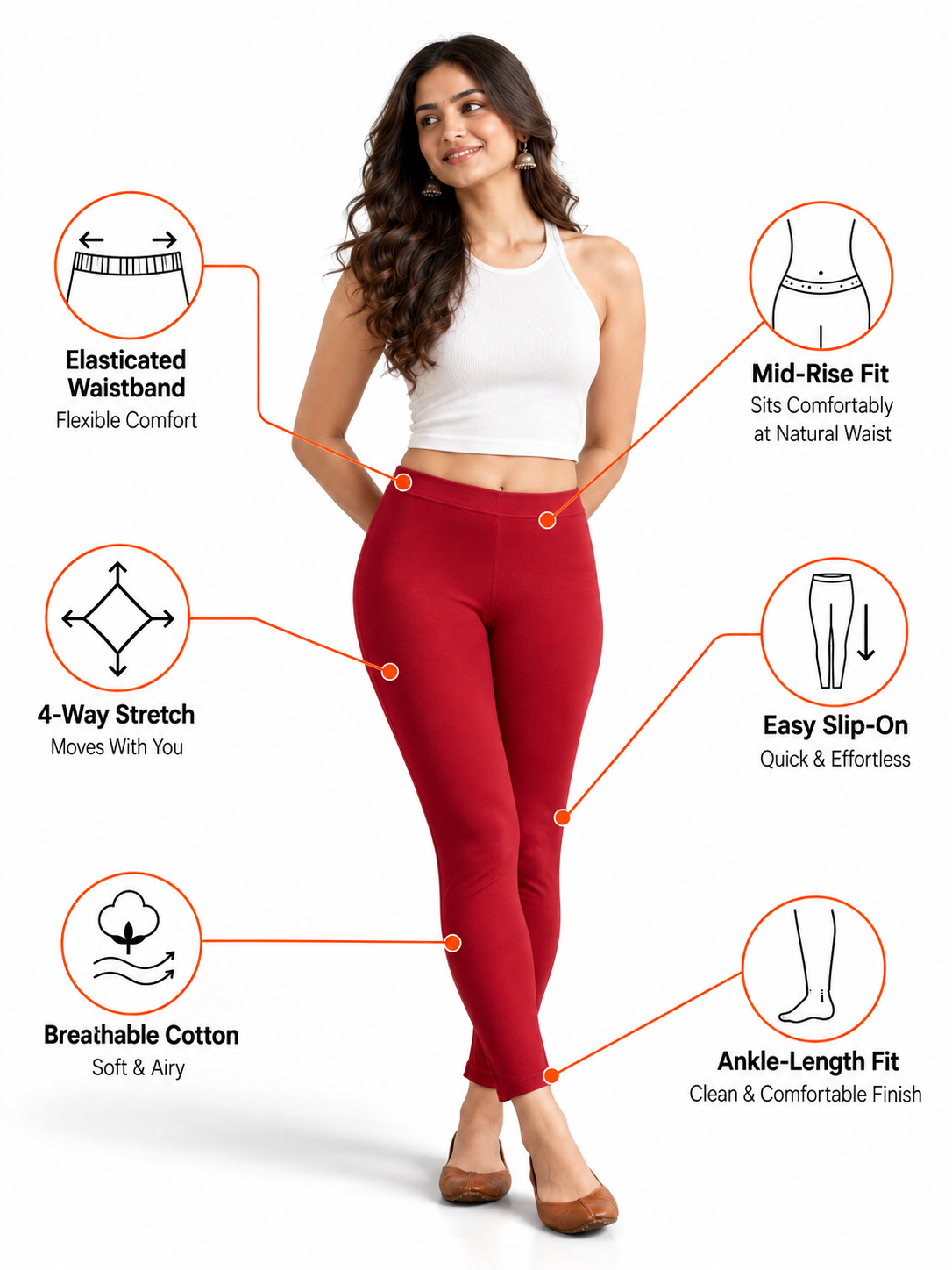 Ribbon Red Ankle Length Leggings