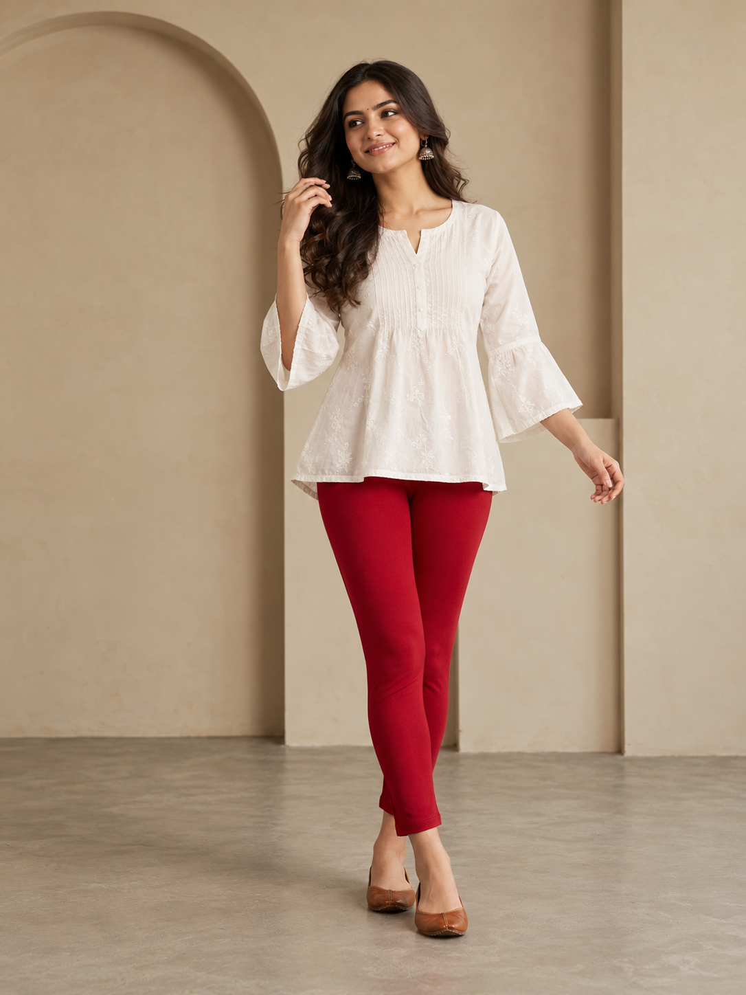 Ribbon Red Ankle Length Leggings