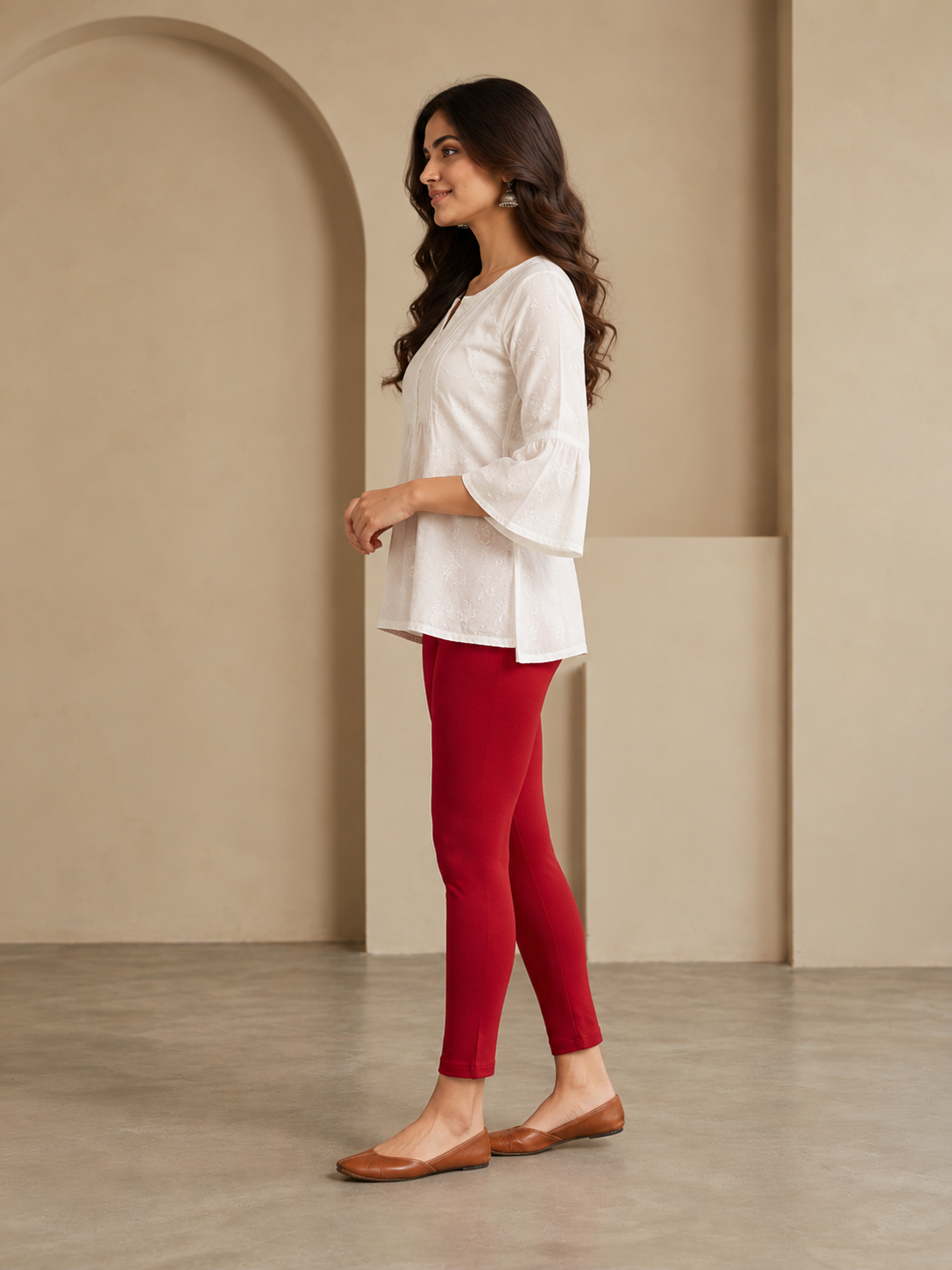 Ribbon Red Ankle Length Leggings