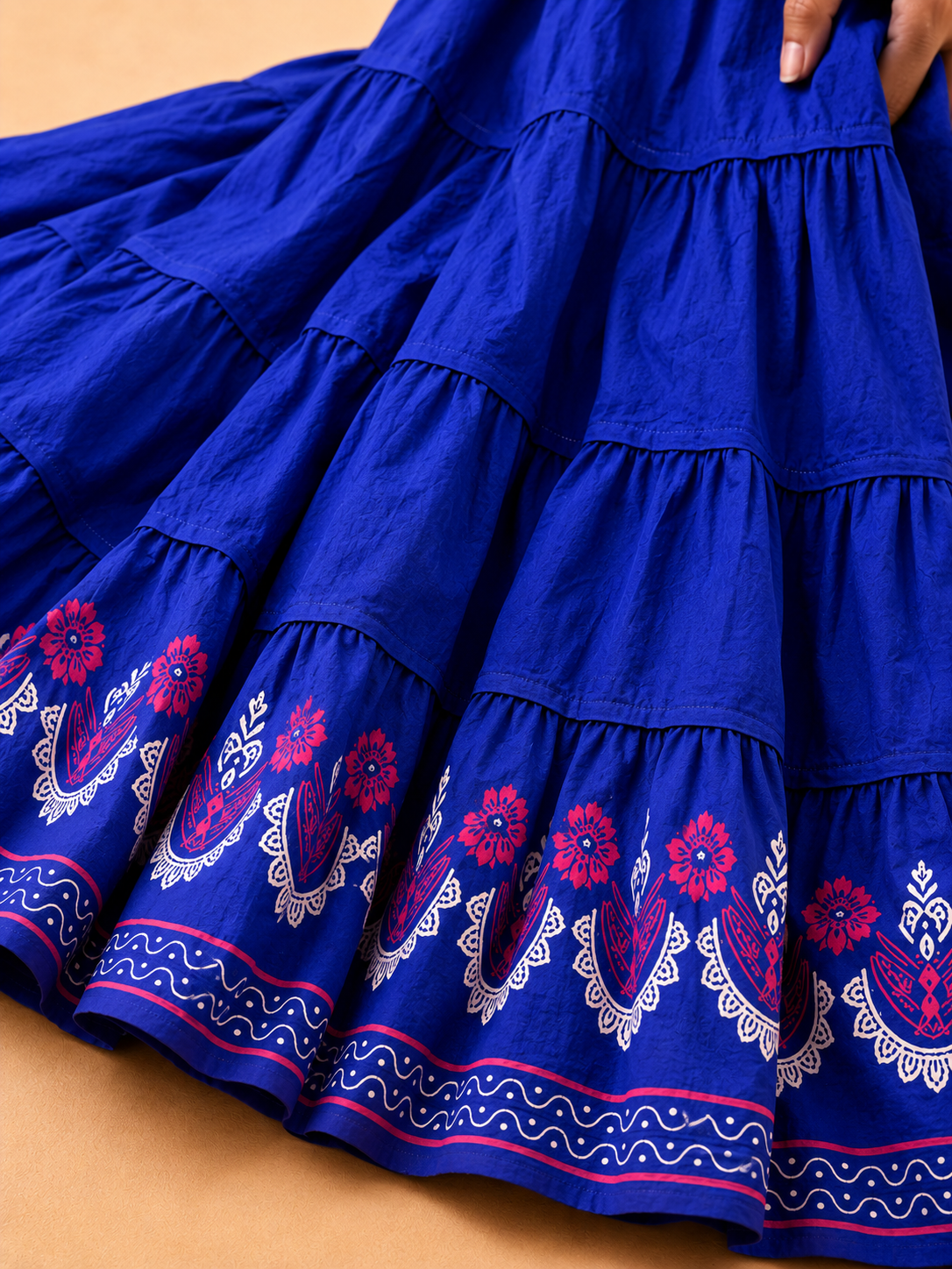 Royal Blue Block Print 20Mtr Cotton Skirt
