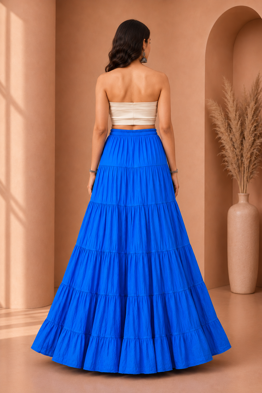Royal Blue Gold Beads Cotton Skirt