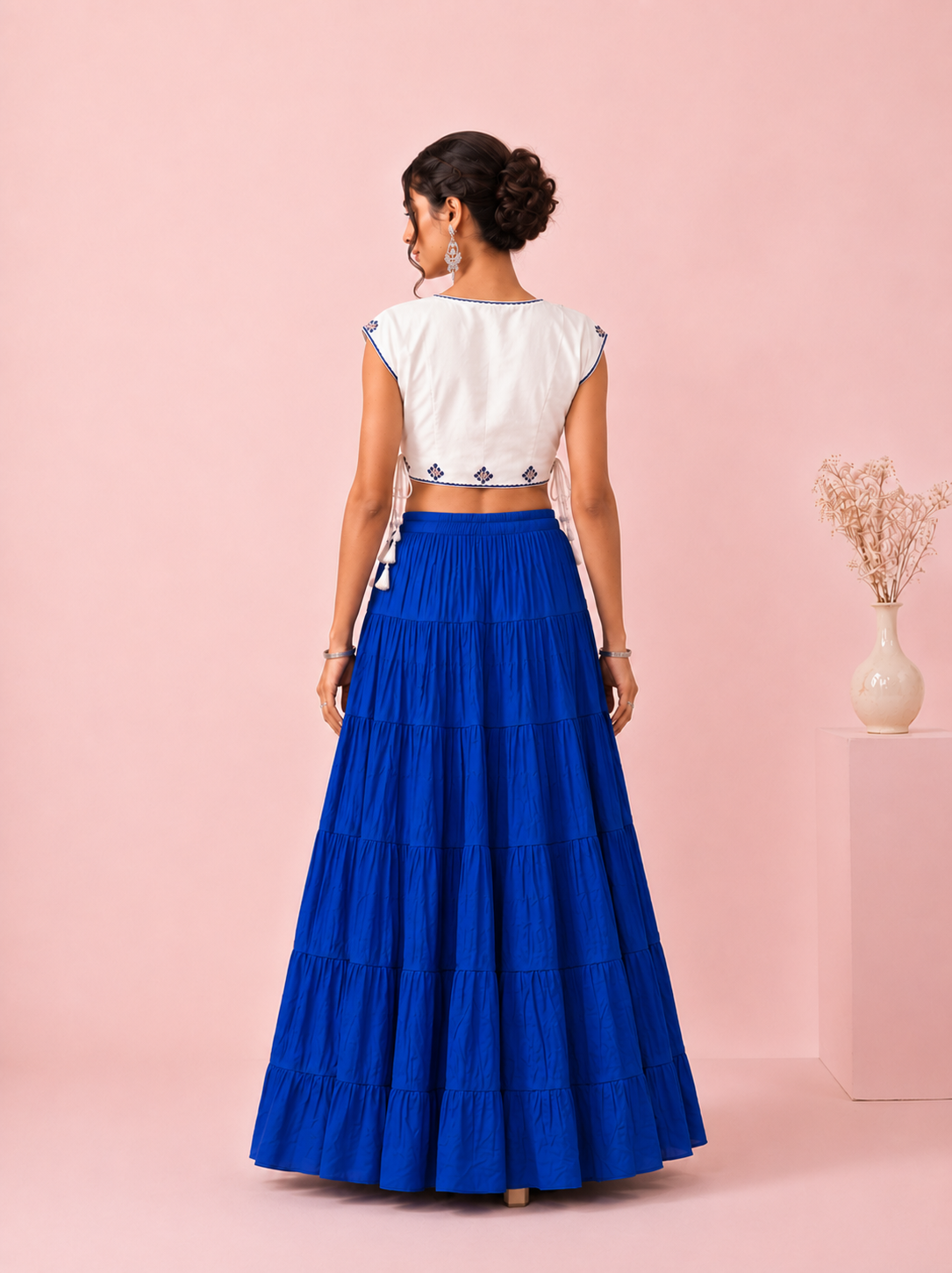 Royal Blue Cotton Solid Silver Sequin 10mtr Skirt