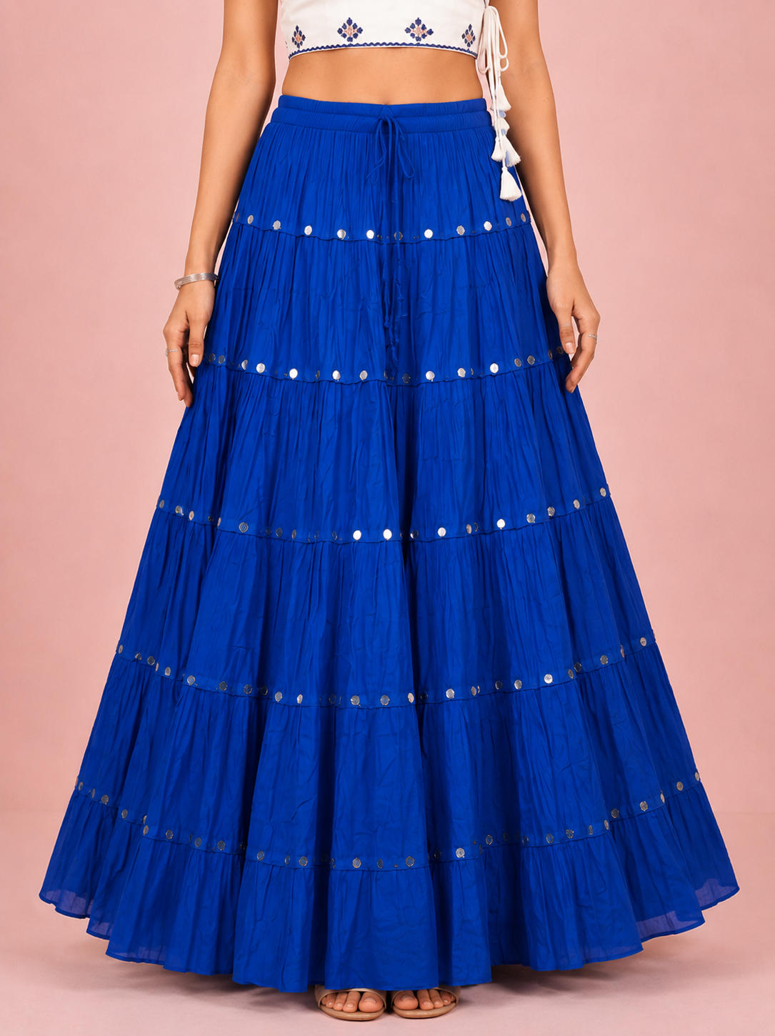 Royal Blue Cotton Solid Silver Sequin 10mtr Skirt