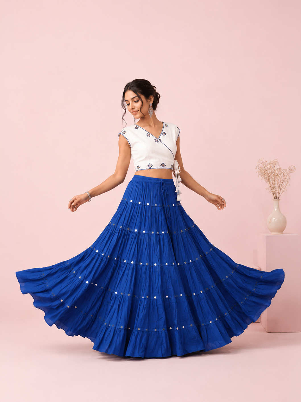 Royal Blue Cotton Solid Silver Sequin 10mtr Skirt