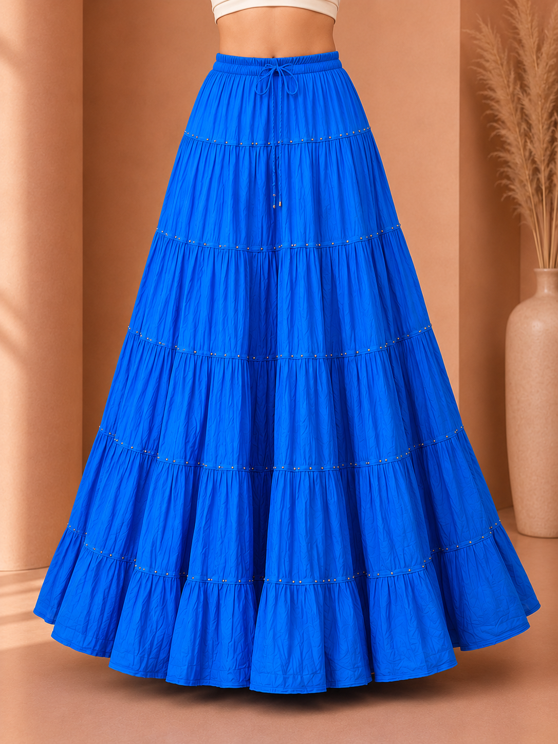 Royal Blue Gold Beads Cotton Skirt
