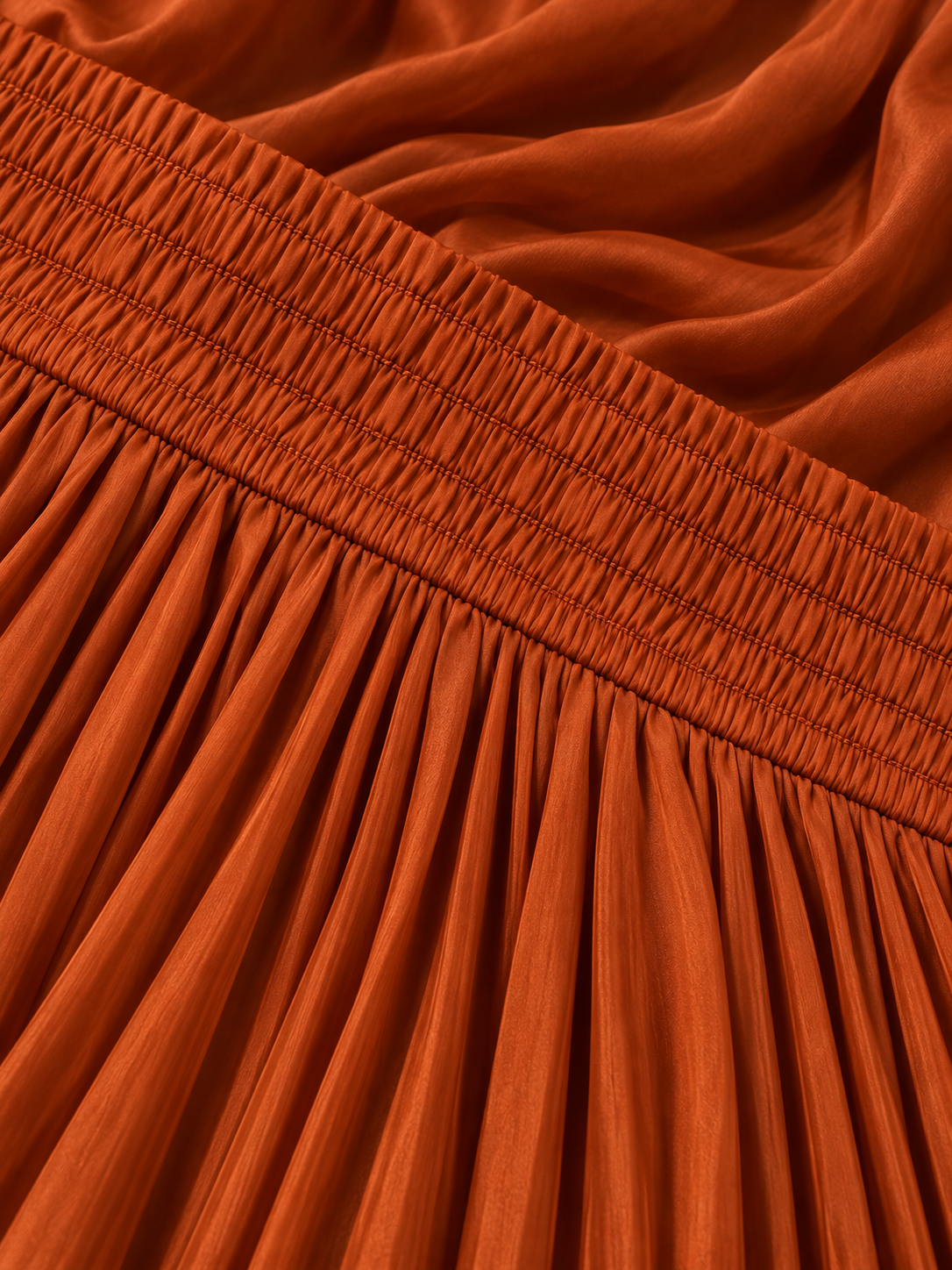 Rust Satin Silk Small Pleated Skirt