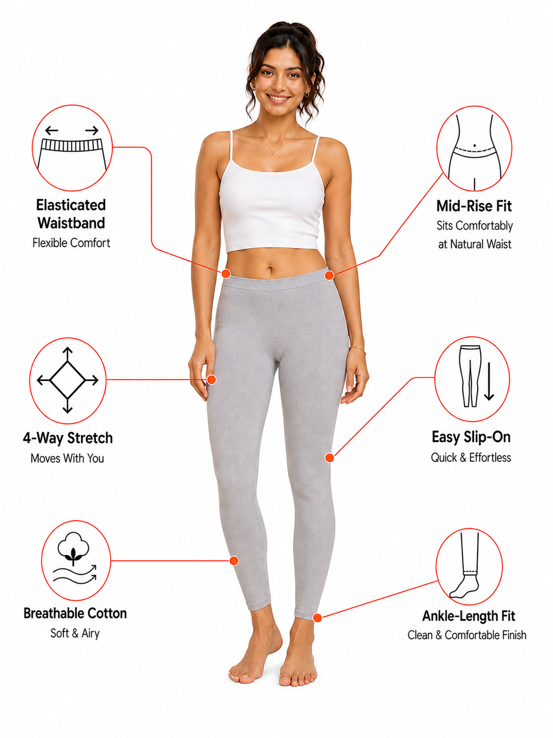 Silver Grey Ankle Length Leggings