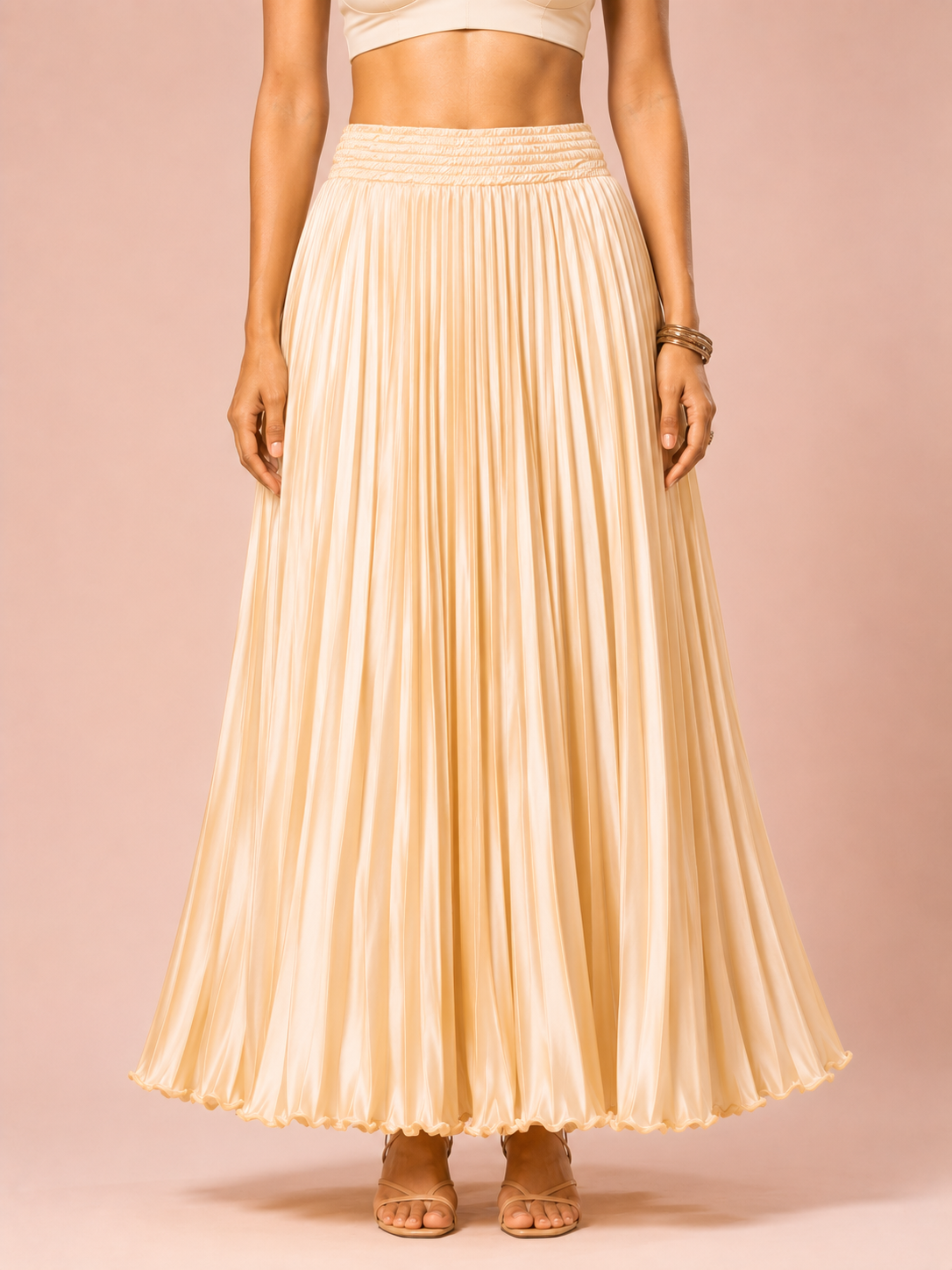 Skin Satin Silk Small Pleated Skirt